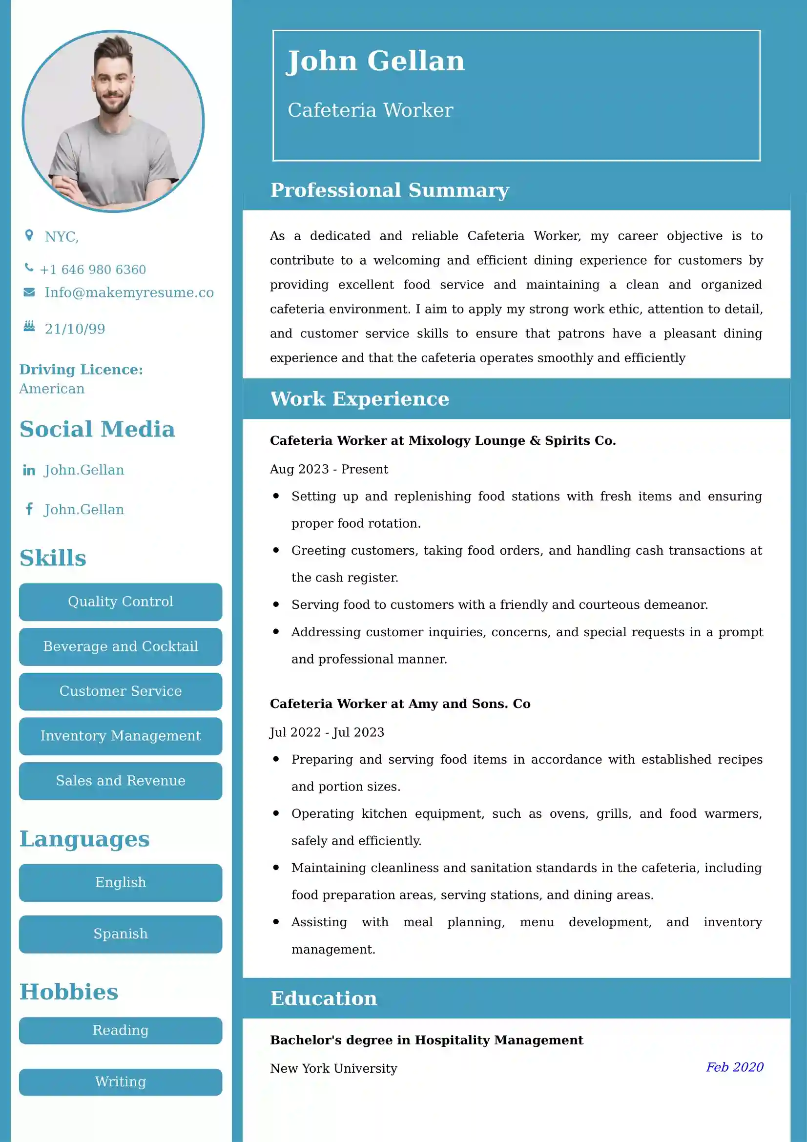 Cafeteria Worker Resume Examples - Australian Format and Tips