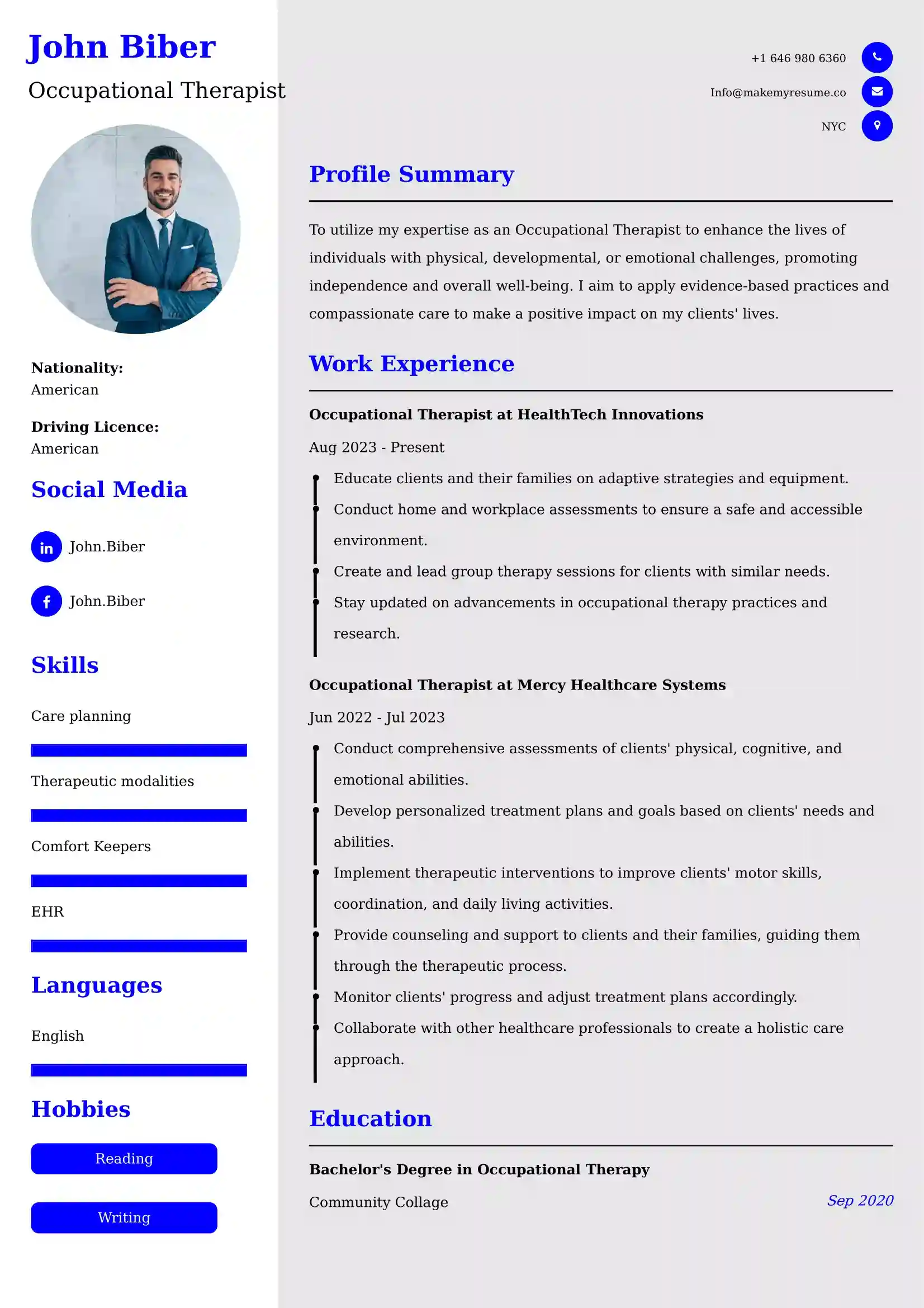 Occupational Therapist Resume Examples - Australian Format and Tips