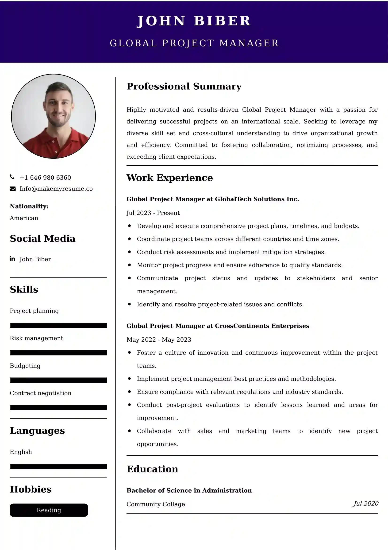 Global Project Manager Resume Examples - Australian Format and Tips