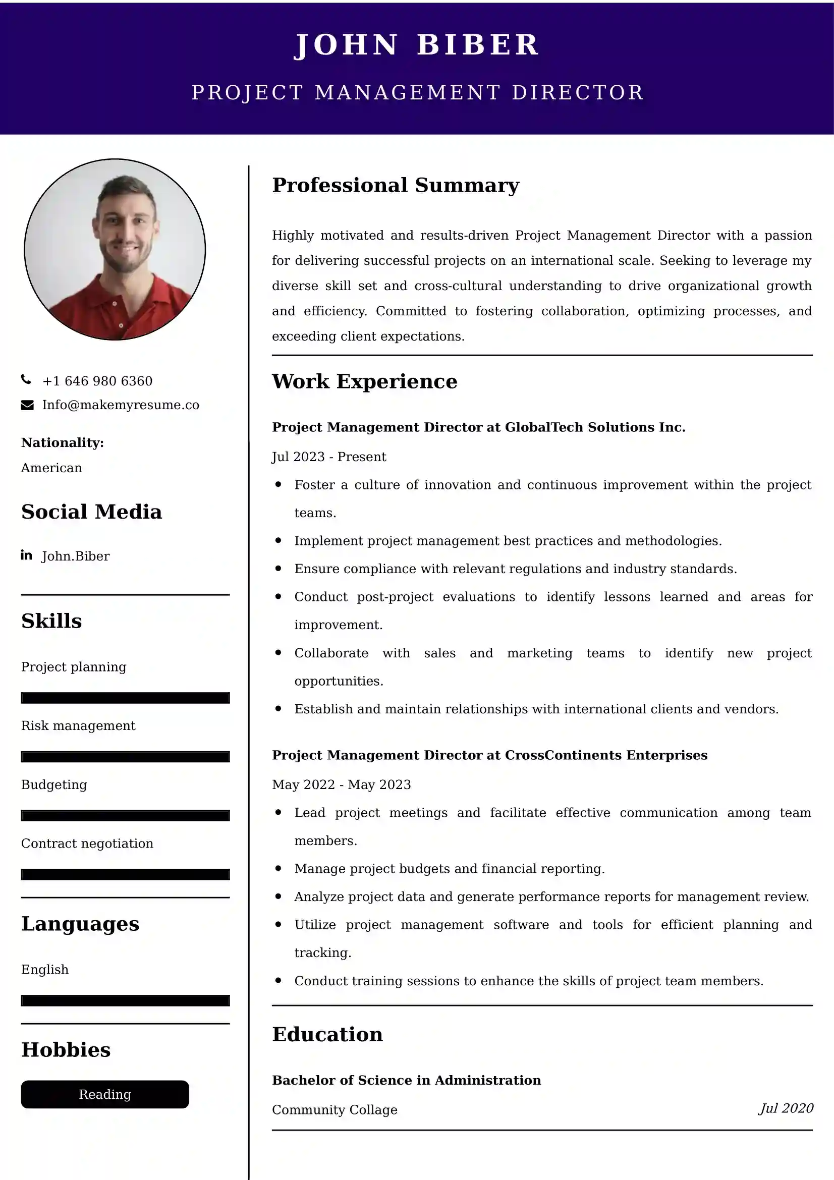 Project Management Director Resume Examples - Australian Format and Tips