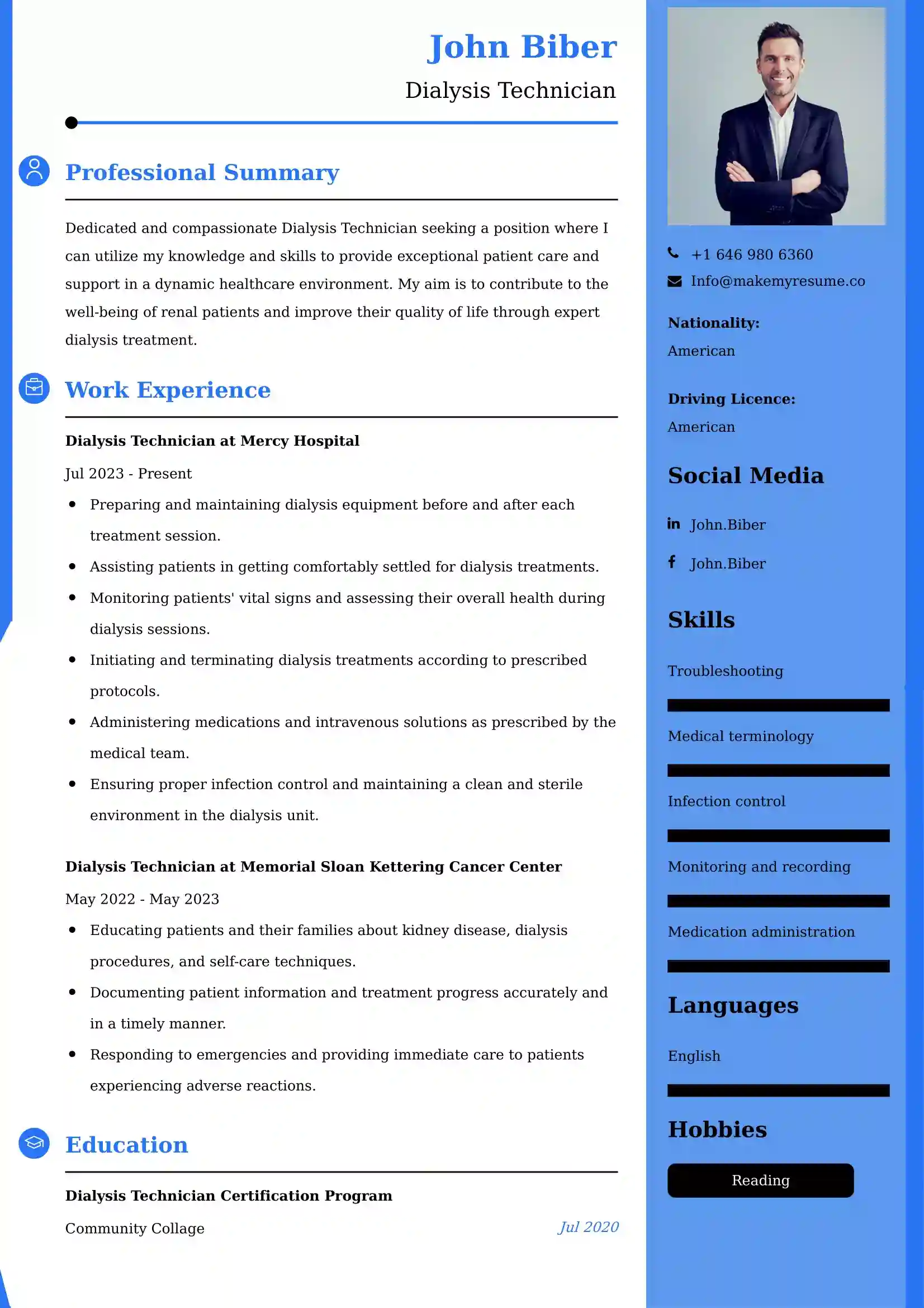 Dialysis Technician Resume Examples - Australian Format and Tips