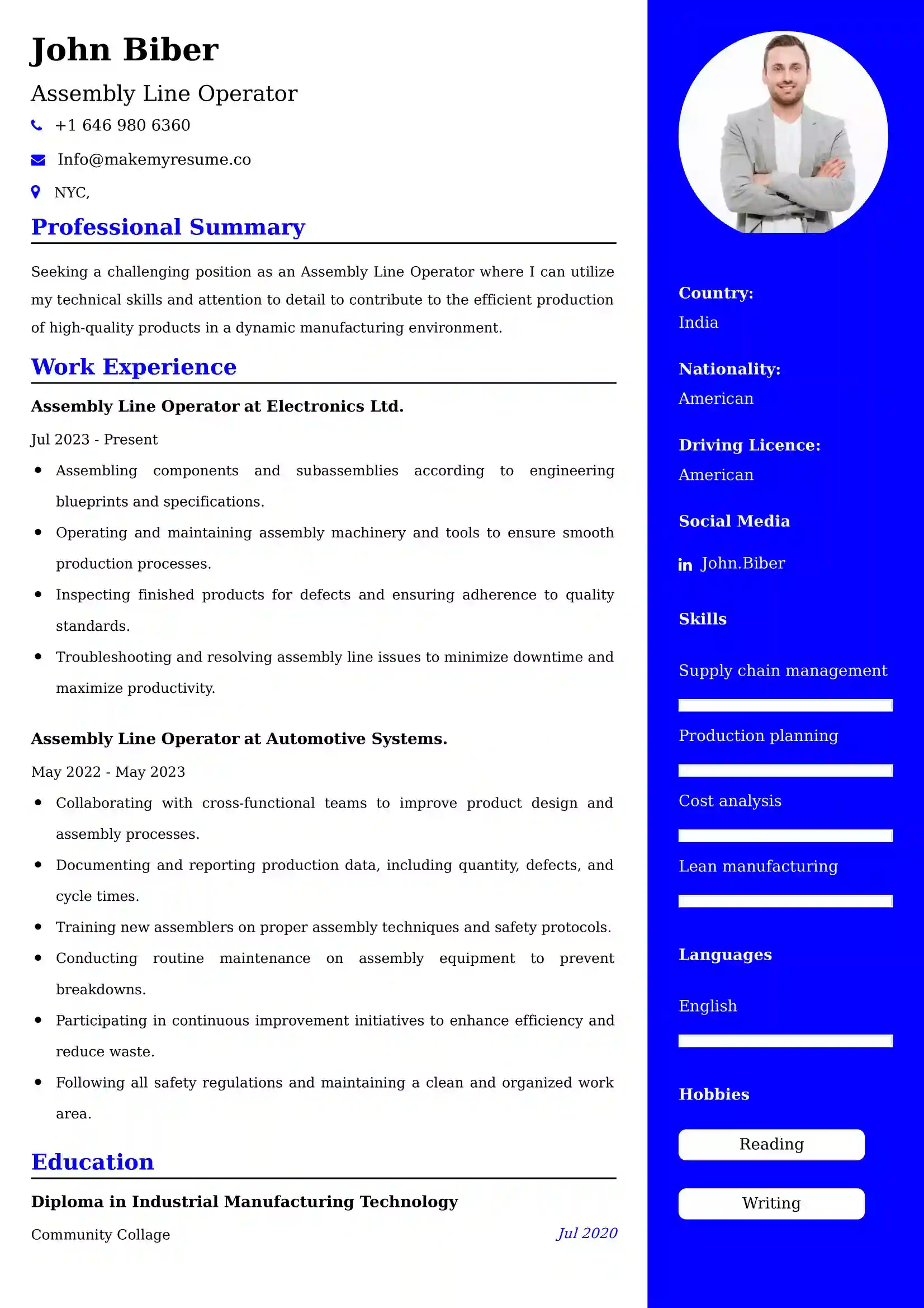 Assembly Line Operator Resume Examples - Australian Format and Tips