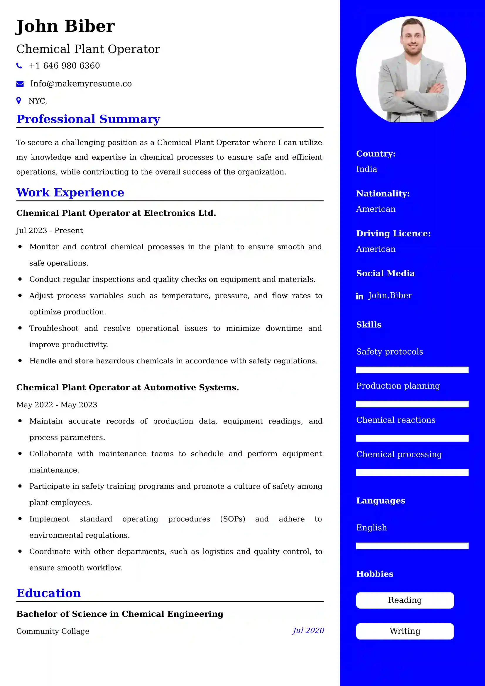 Chemical Plant Operator Resume Examples - Australian Format and Tips