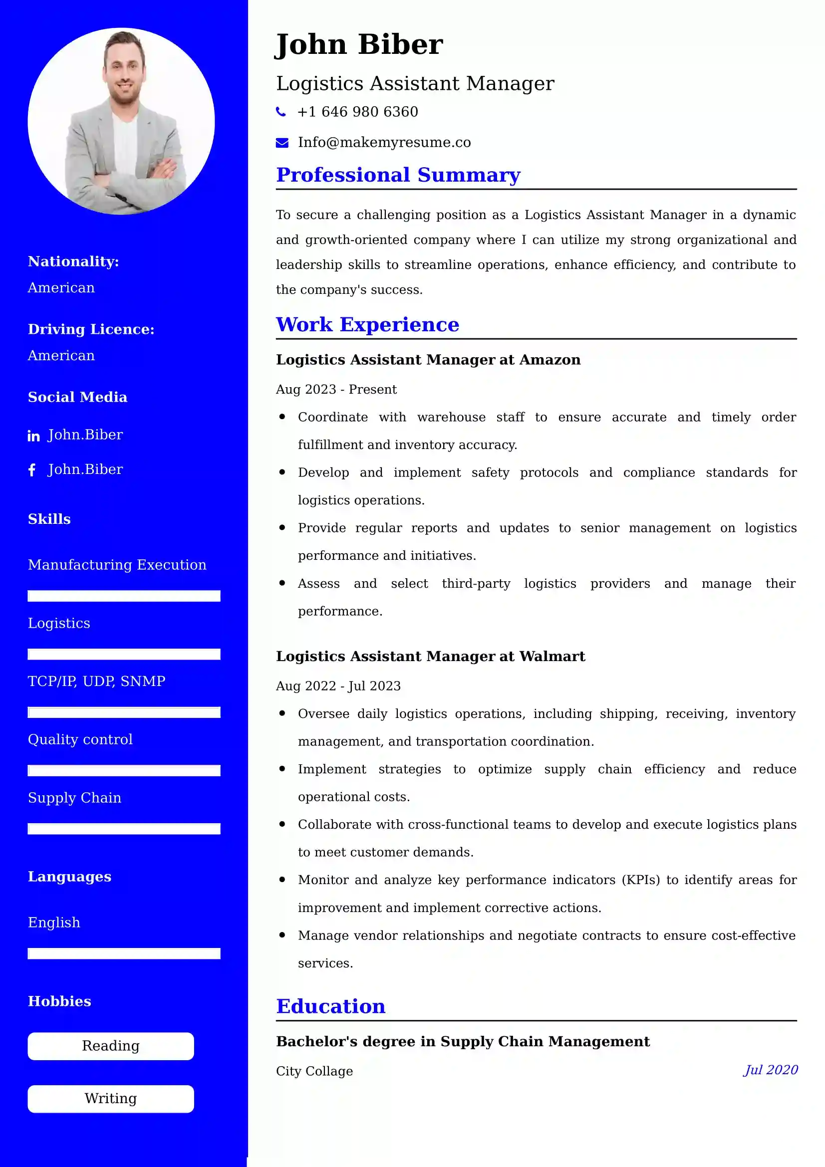 Logistics Assistant Manager Resume Examples - Australian Format and Tips