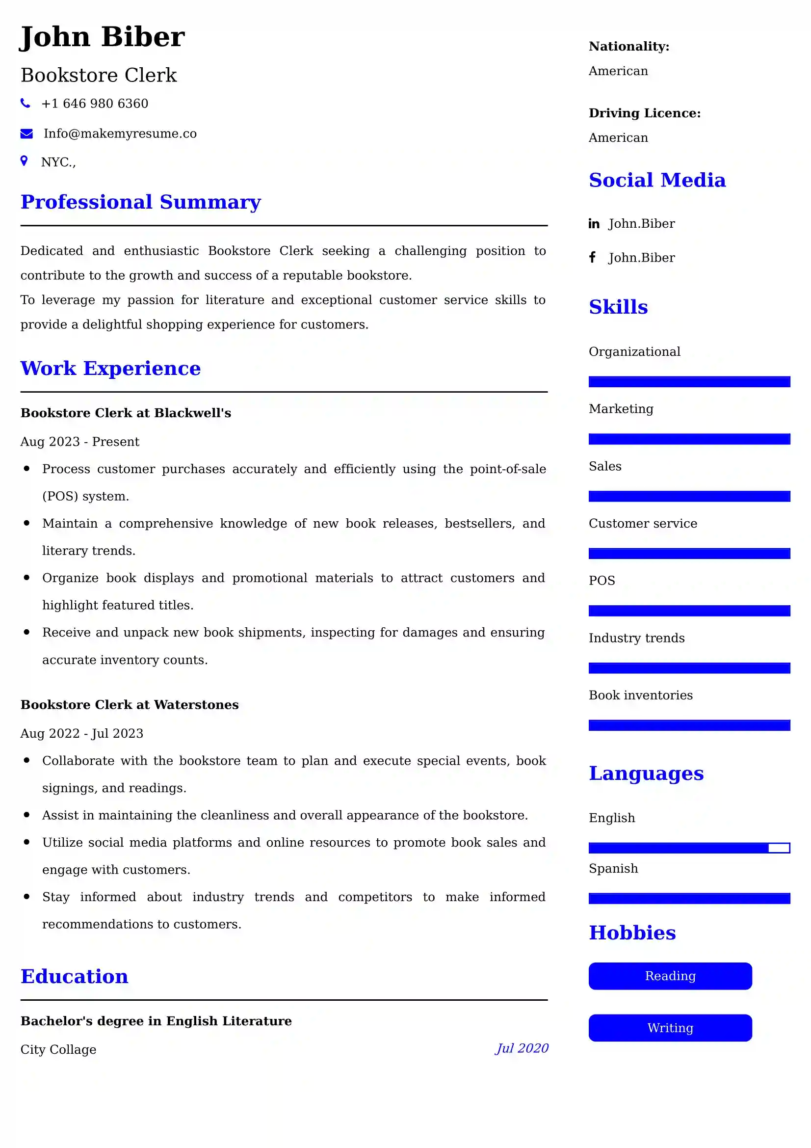 Bookstore Clerk Resume Examples - Australian Format and Tips