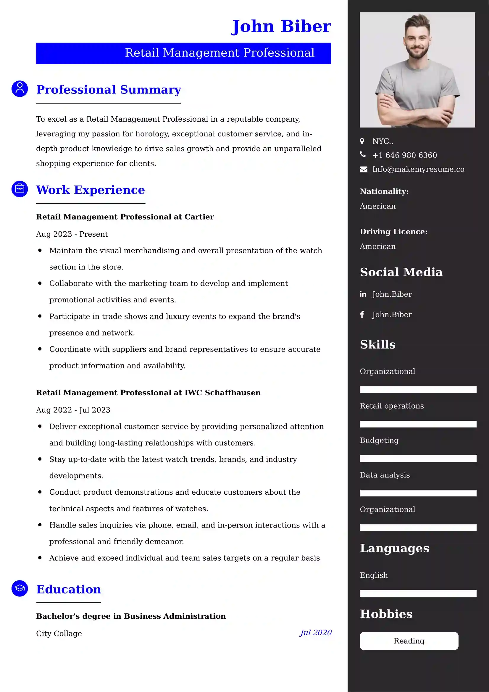 Retail Management Professional Resume Examples - Australian Format and Tips