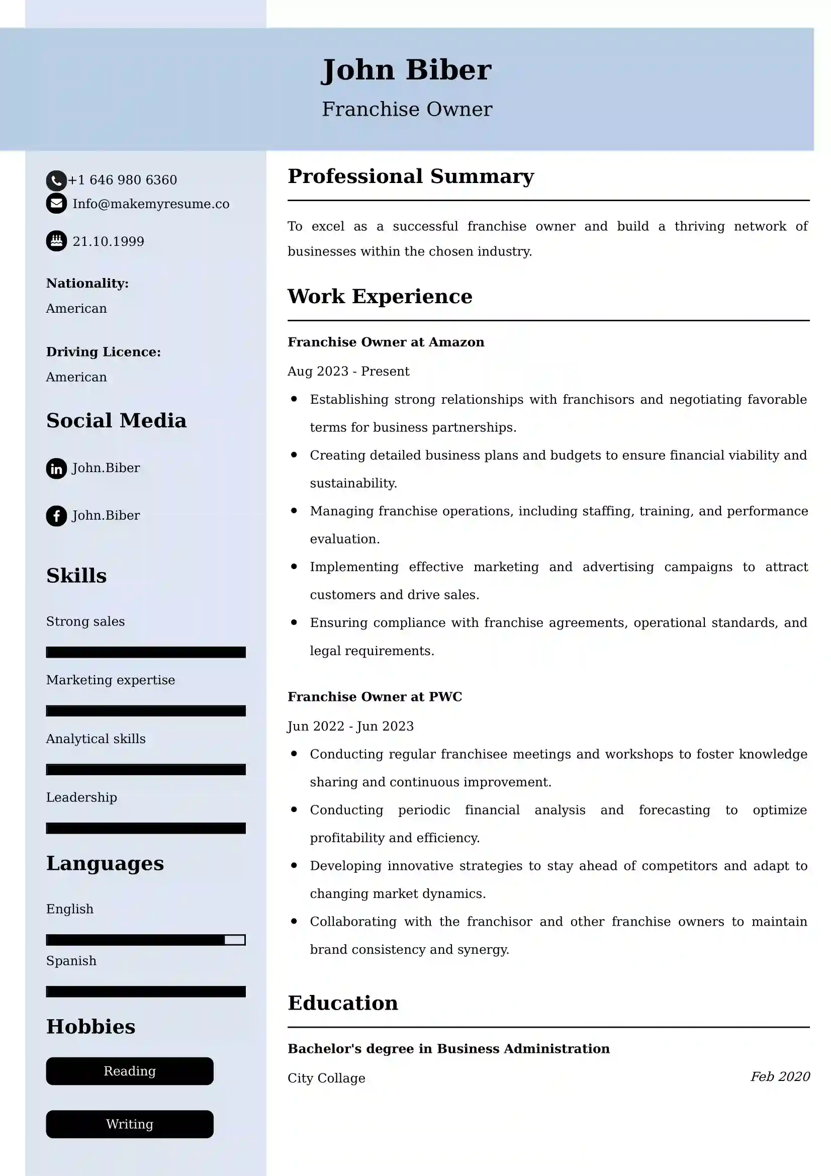 Franchise Owner Resume Examples - Australian Format and Tips