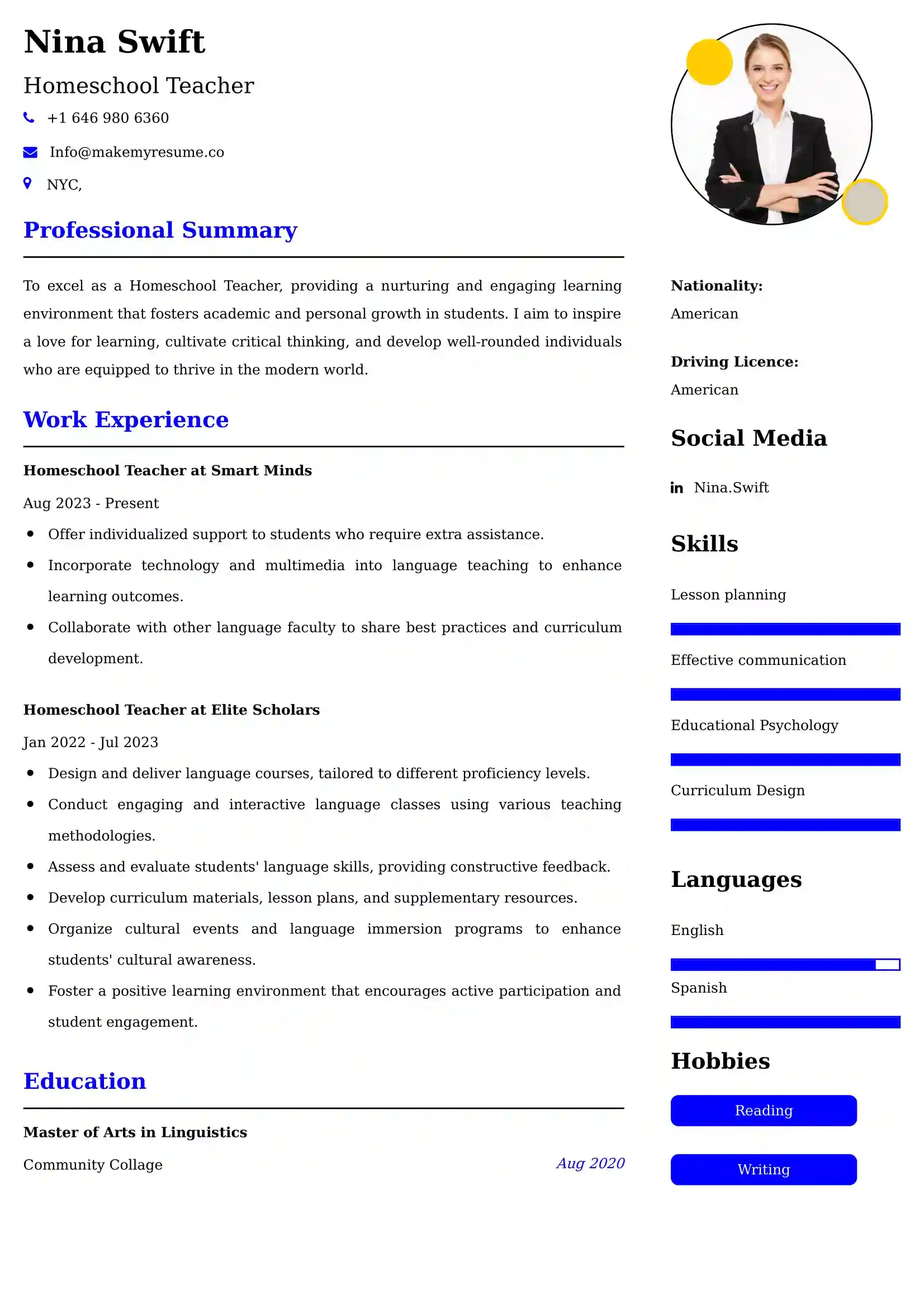 Homeschool Teacher Resume Examples - Australian Format and Tips