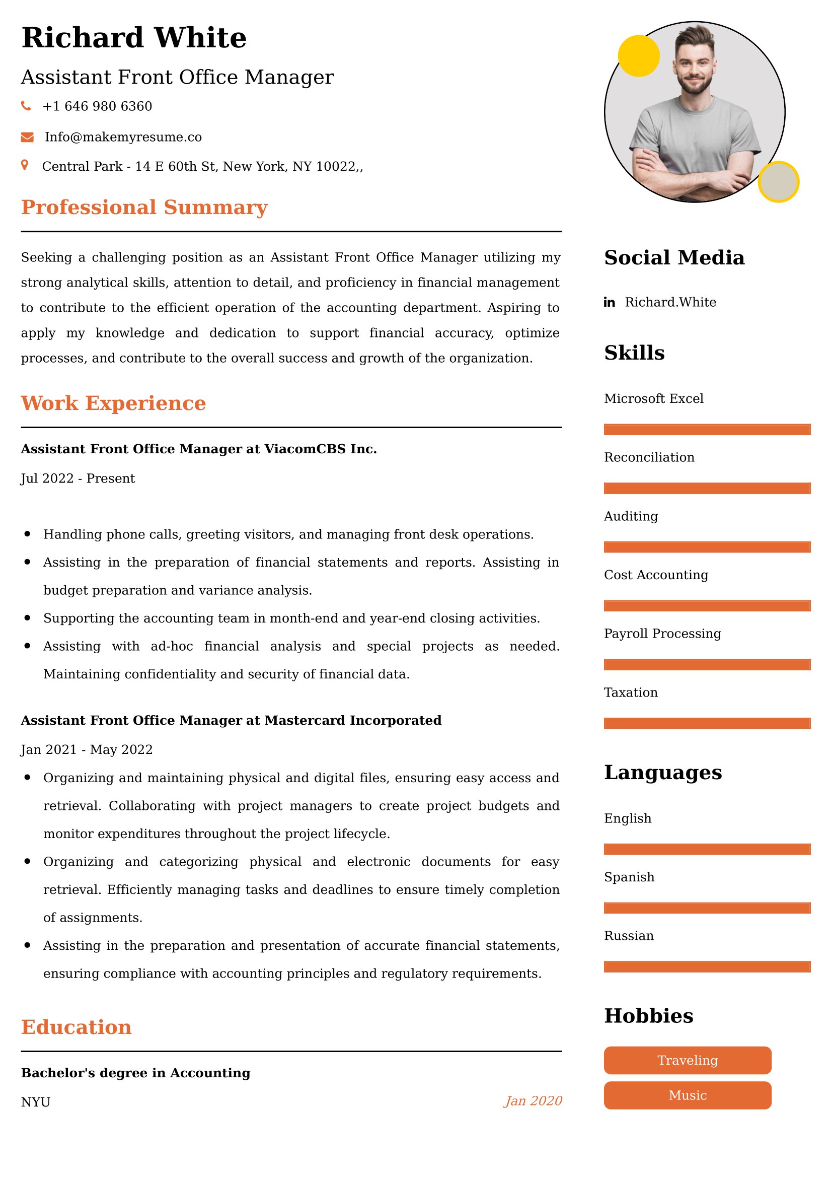 Assistant Front Office Manager Resume Examples - Australian Format and Tips