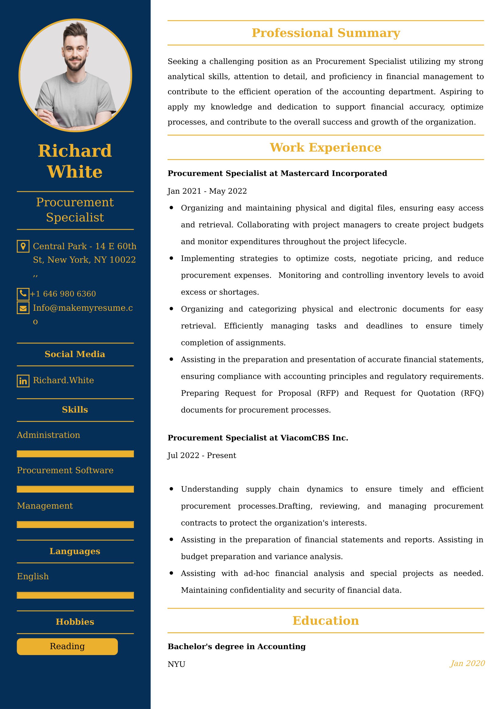 Procurement Specialist Resume Examples - Australian Format and Tips