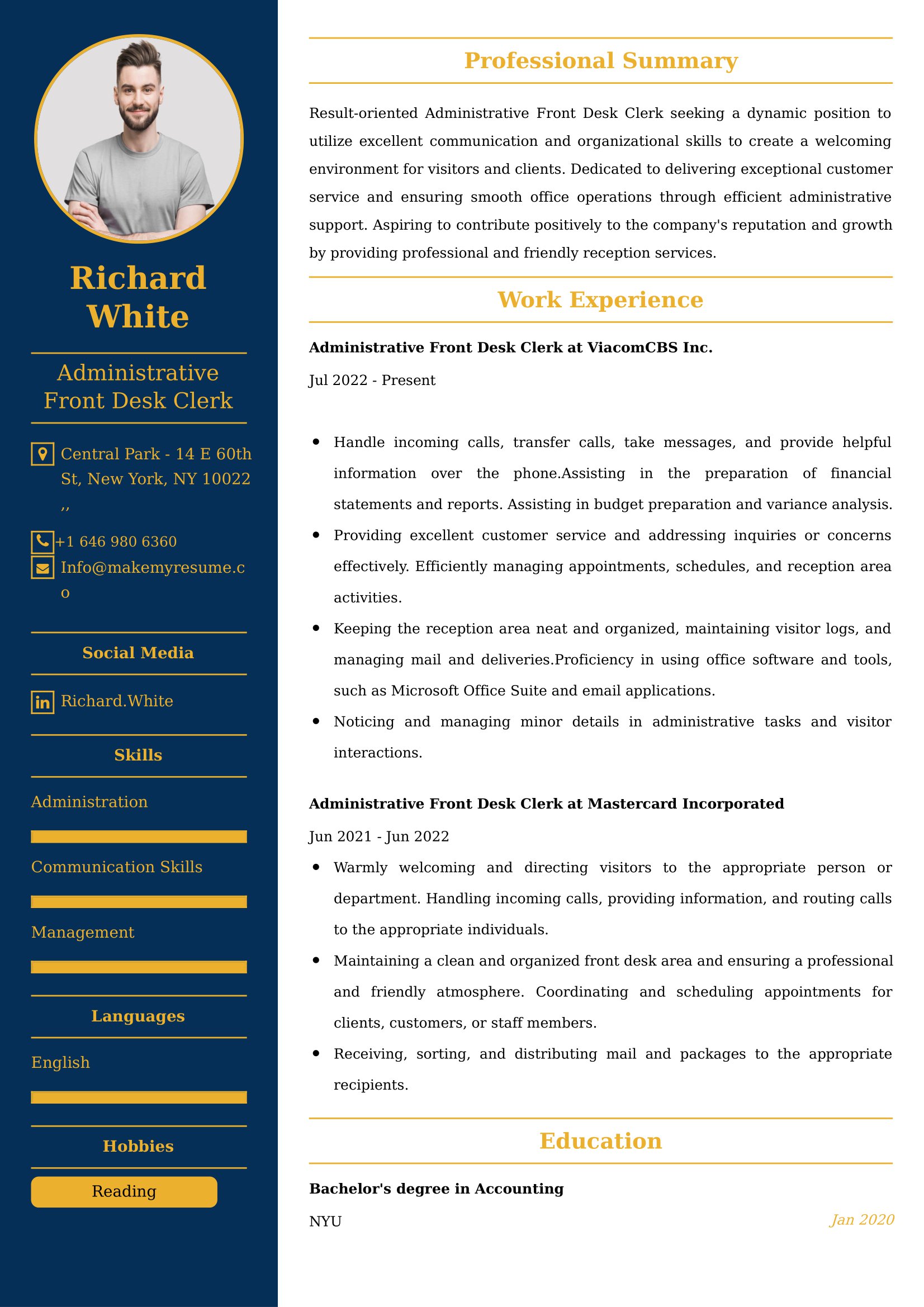 Administrative Front Desk Clerk Resume Examples - Australian Format and Tips