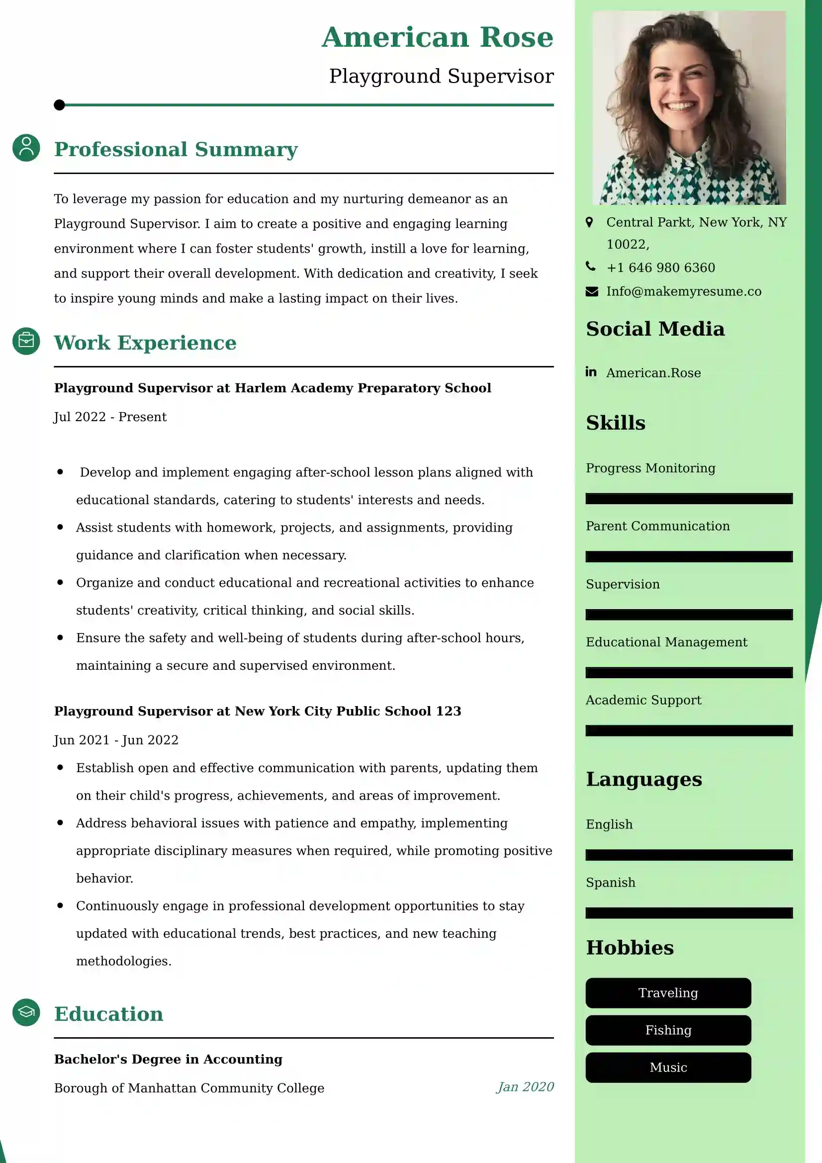 Playground Supervisor Resume Examples - Australian Format and Tips