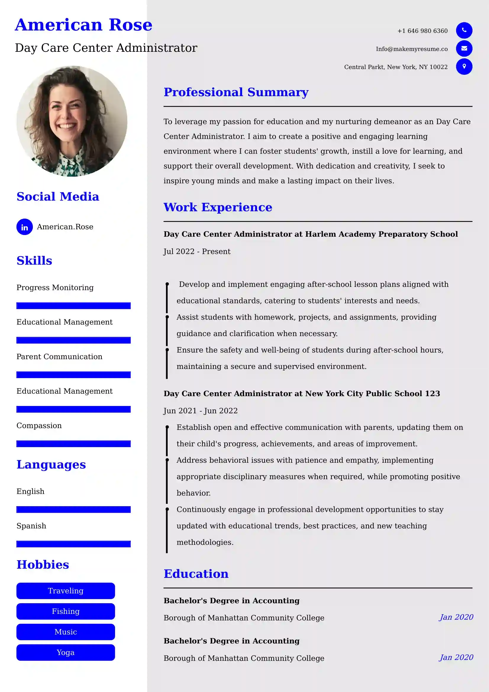 Day Care Center Administrator Resume Examples - Australian Format and Tips