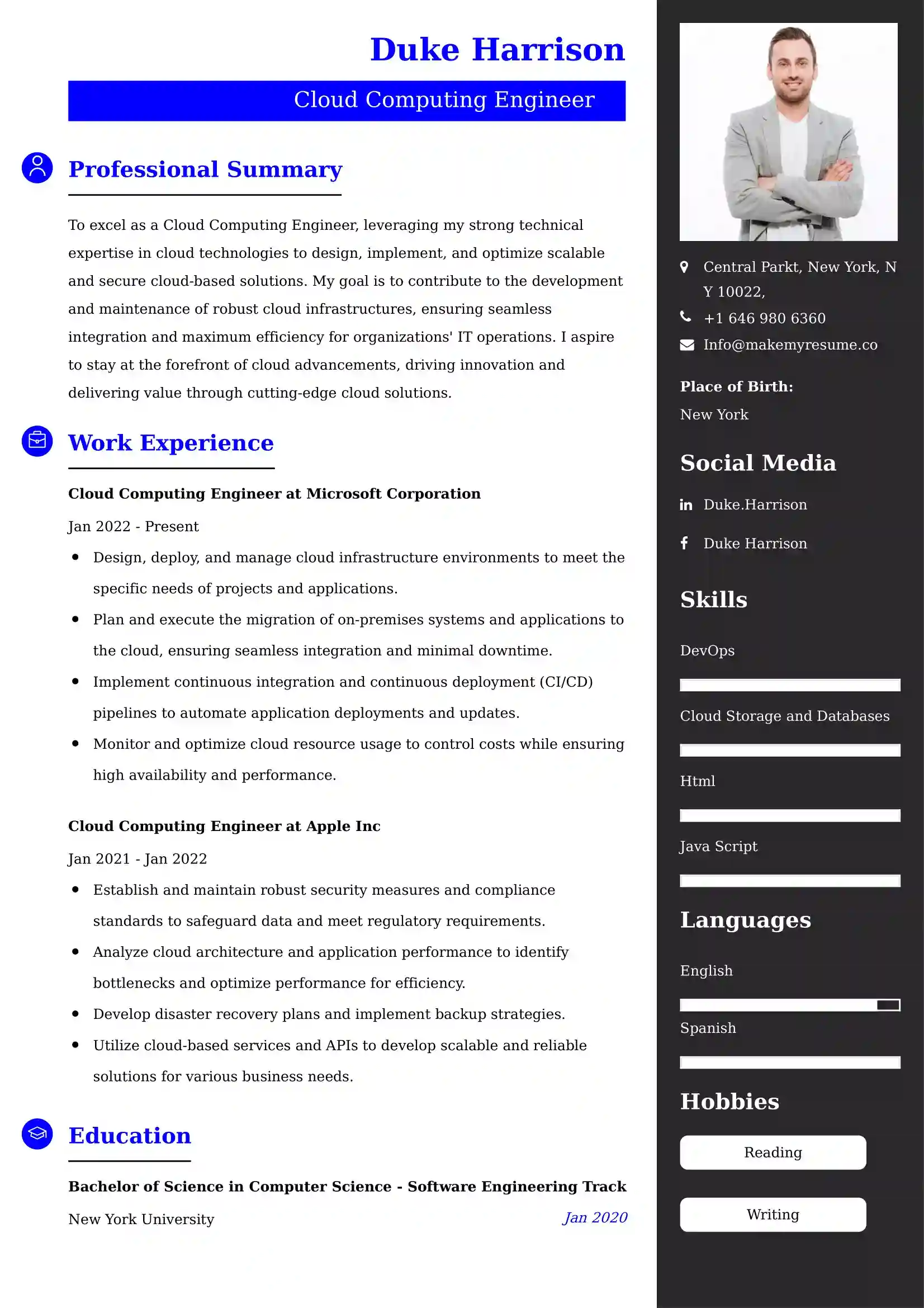 Cloud Computing Engineer Resume Examples - Australian Format and Tips