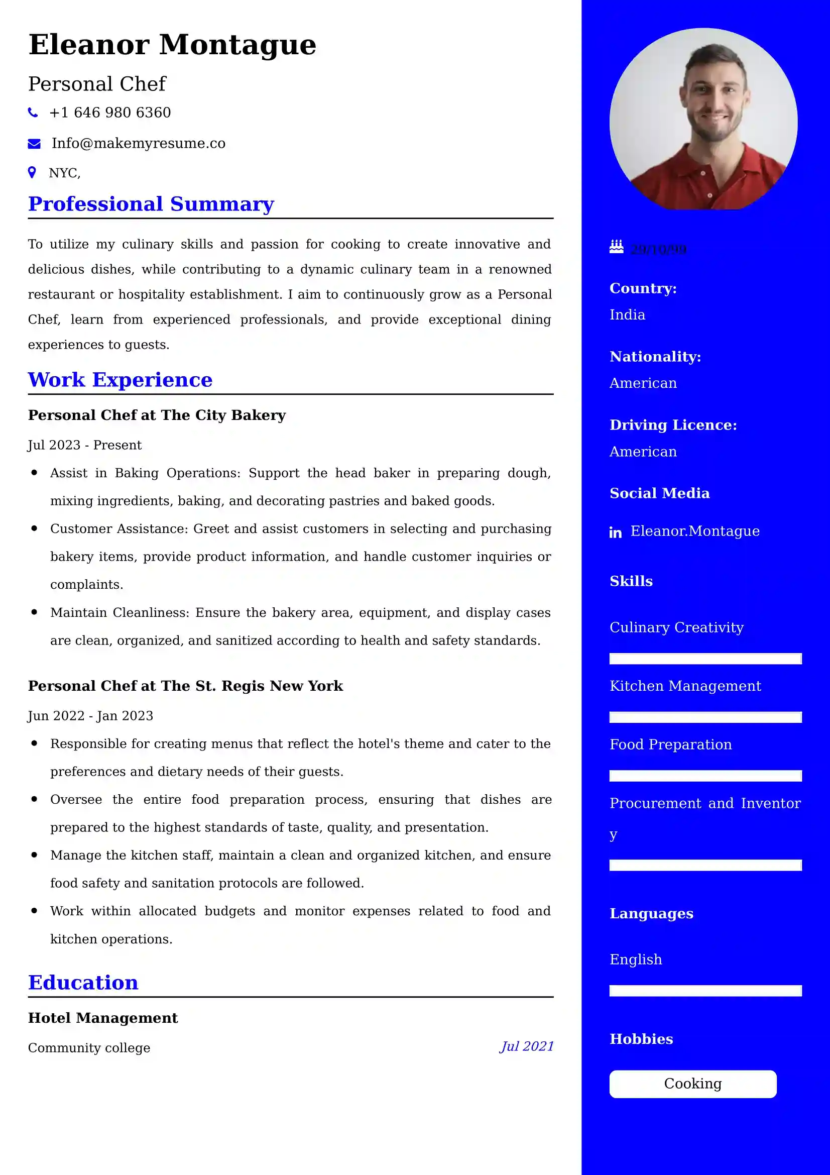 Personal Chef Resume Examples - Australian Format and Tips