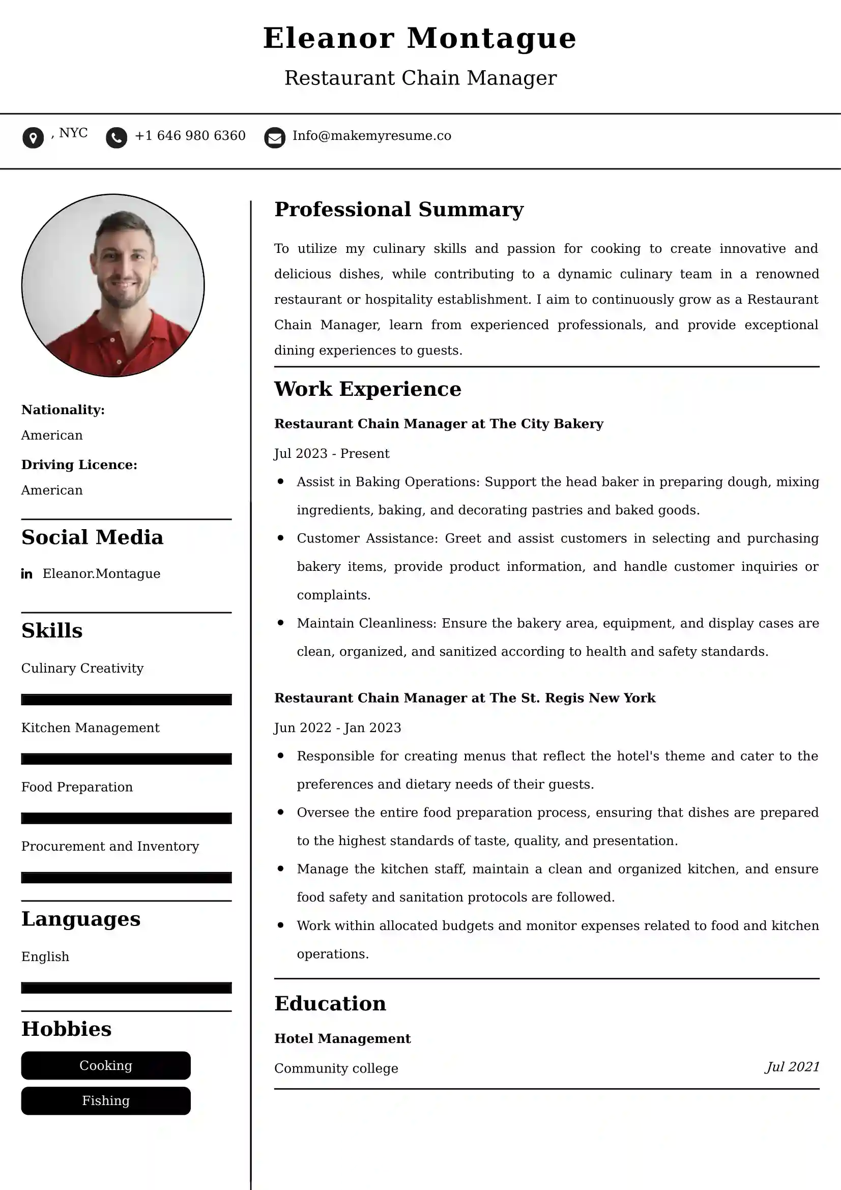 Restaurant Chain Manager Resume Examples - Australian Format and Tips