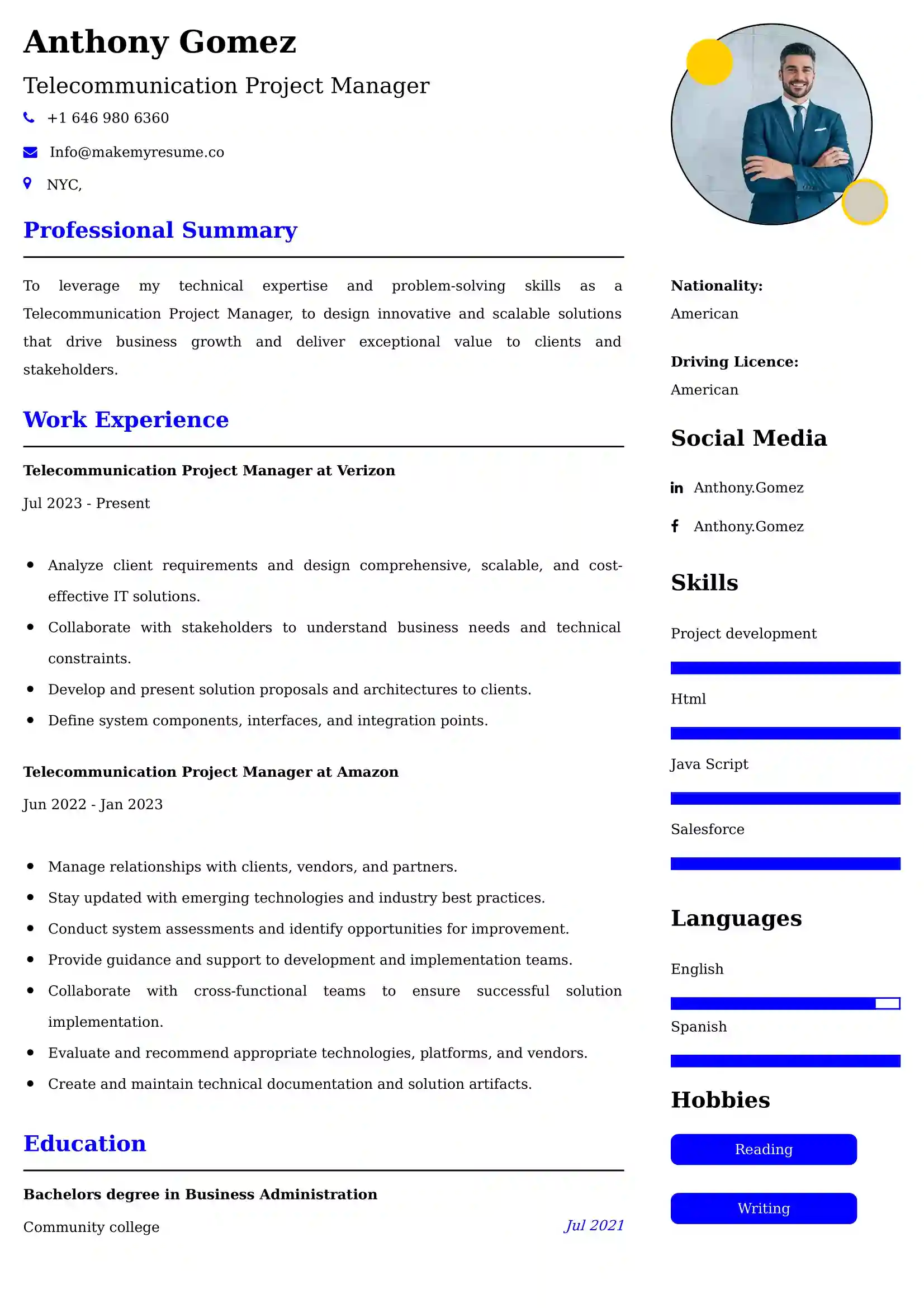 Telecommunication Project Manager Resume Examples - Australian Format and Tips