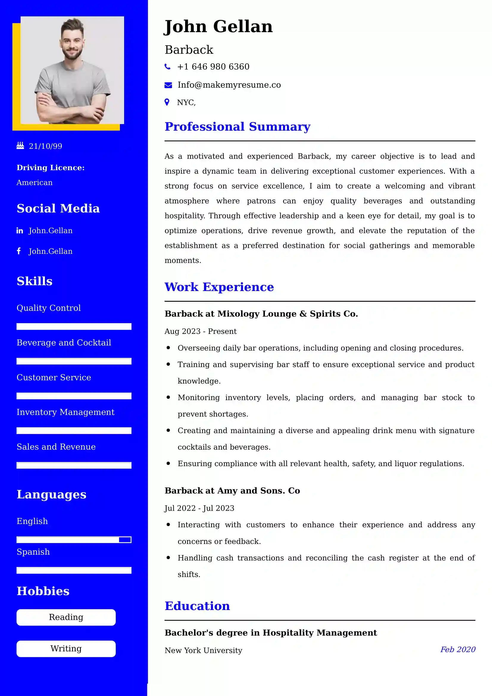 Barback Resume Examples - Australian Format and Tips