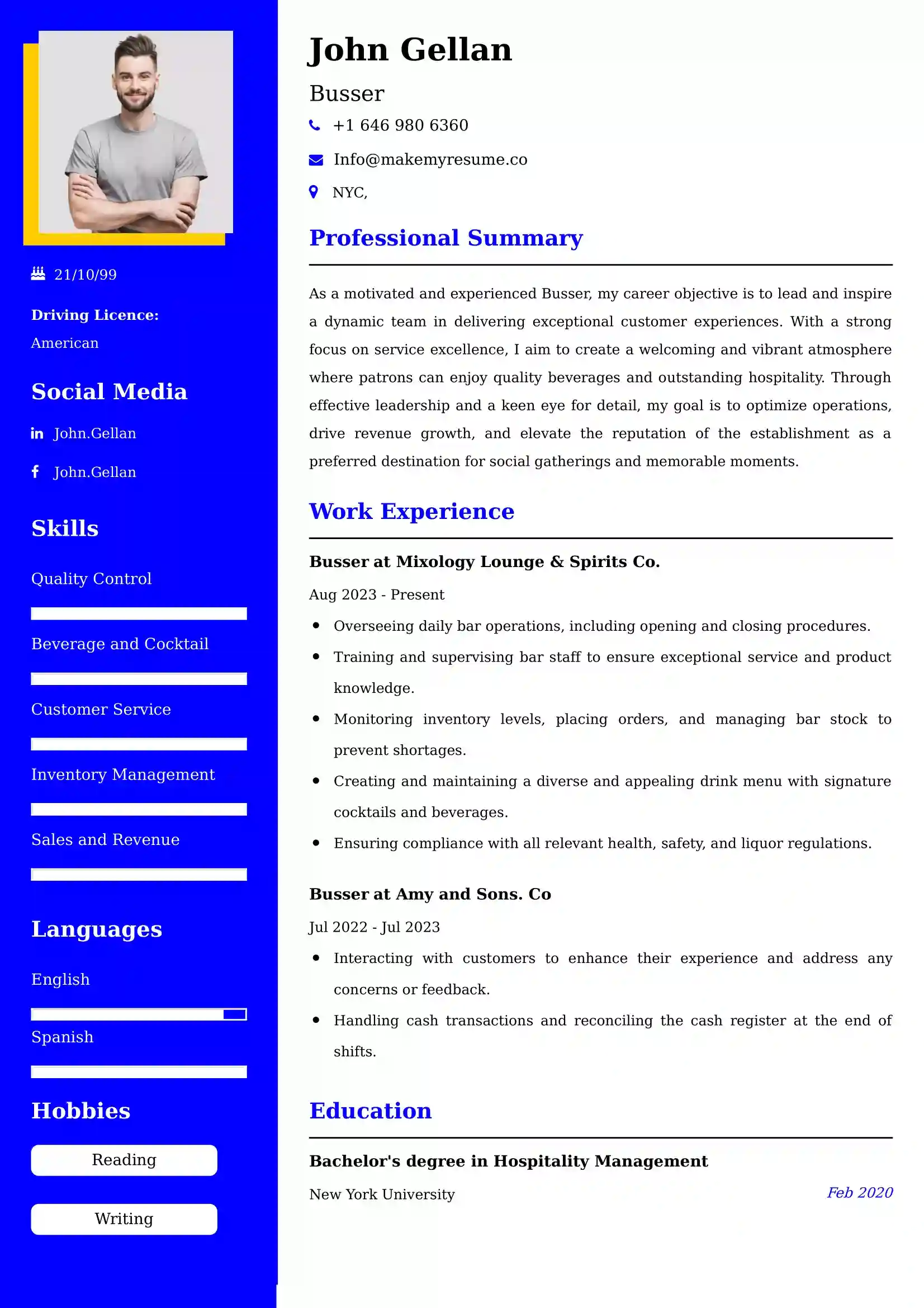 Busser Resume Examples - Australian Format and Tips