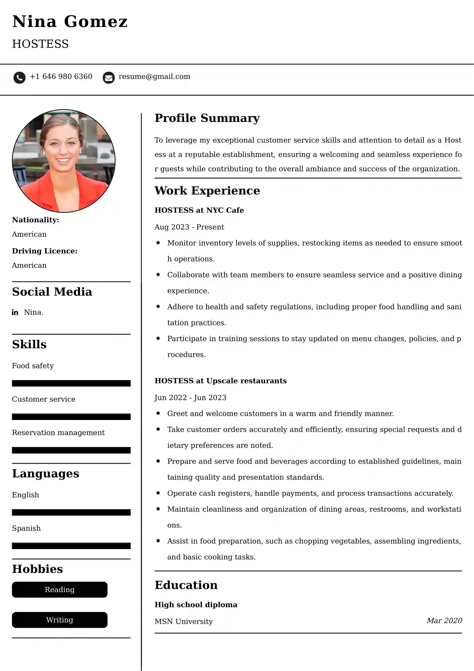 Hostess Resume Examples - Australian Format and Tips