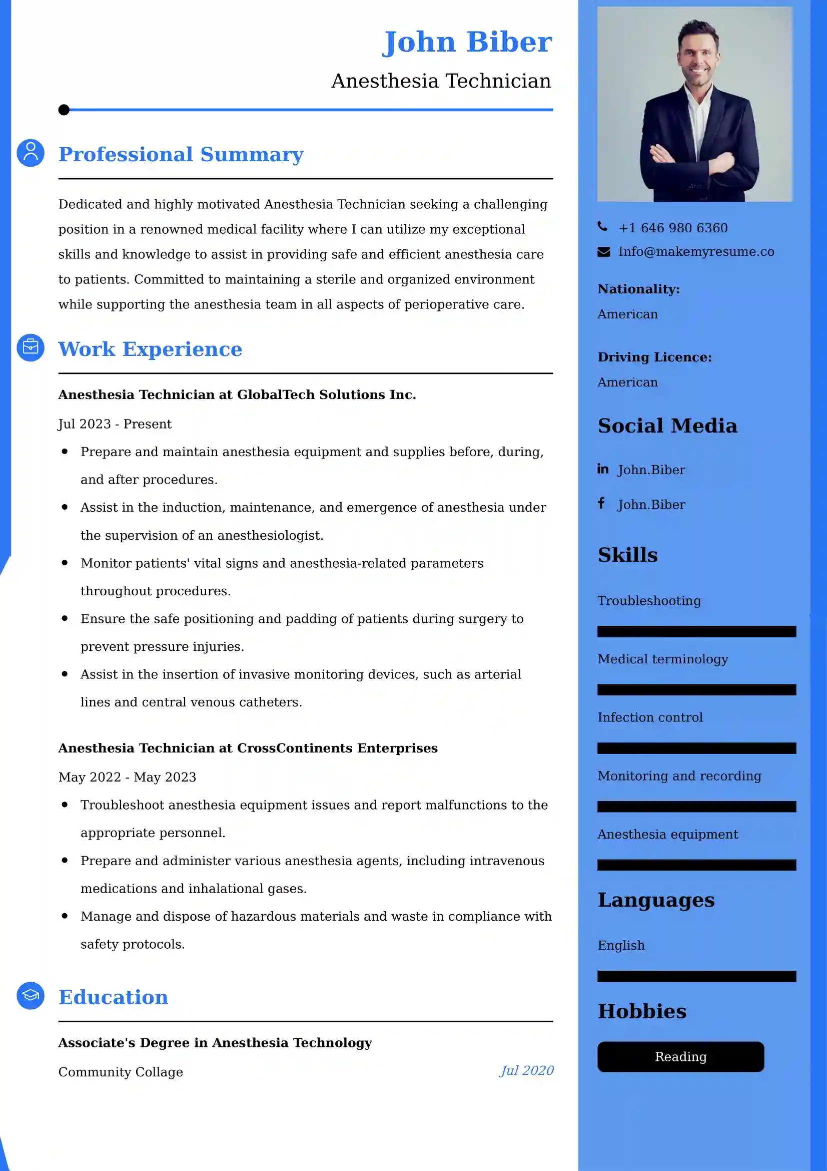 Anesthesia Technician Resume Examples - Australian Format and Tips