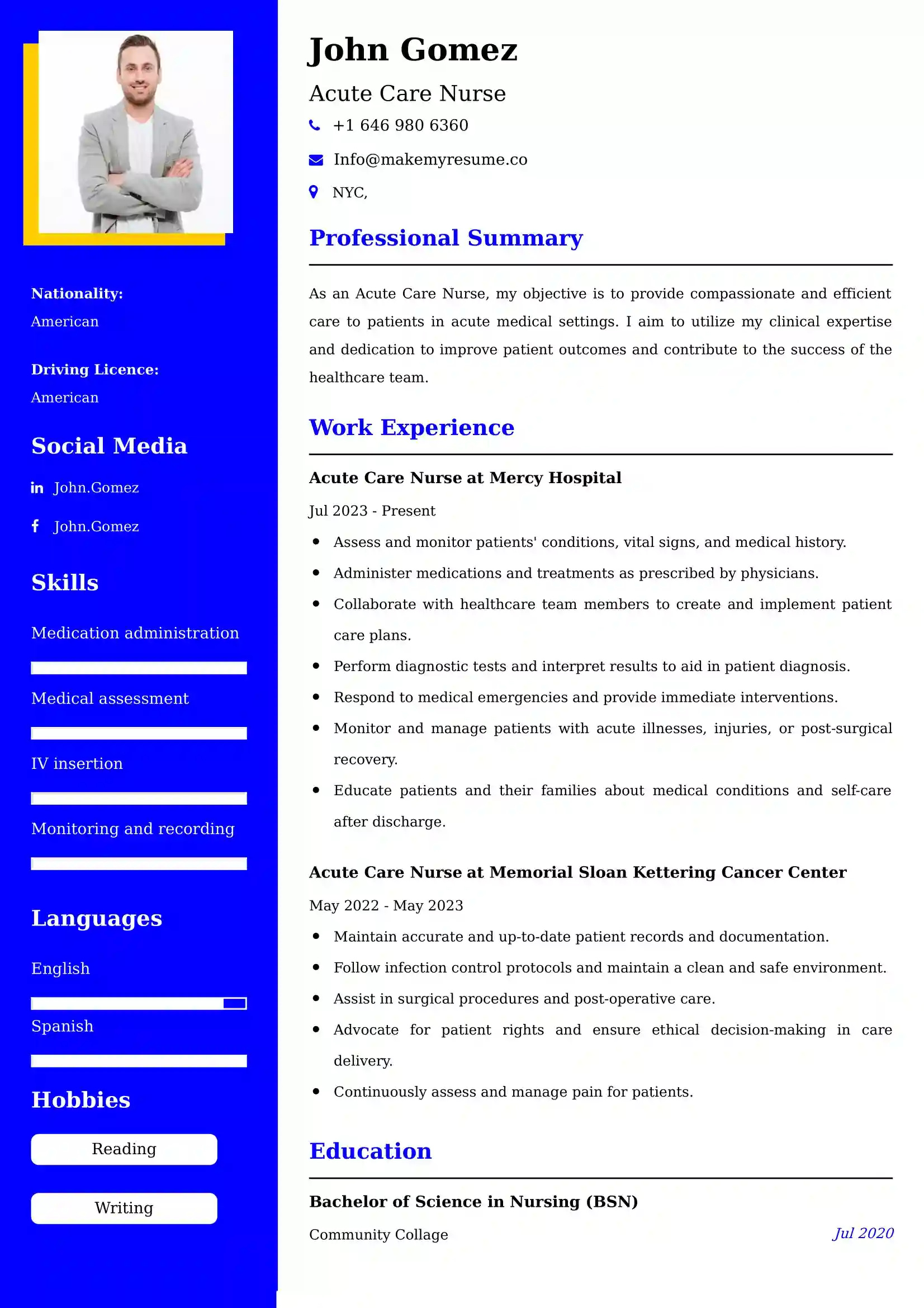 Acute Care Nurse Resume Examples - Australian Format and Tips