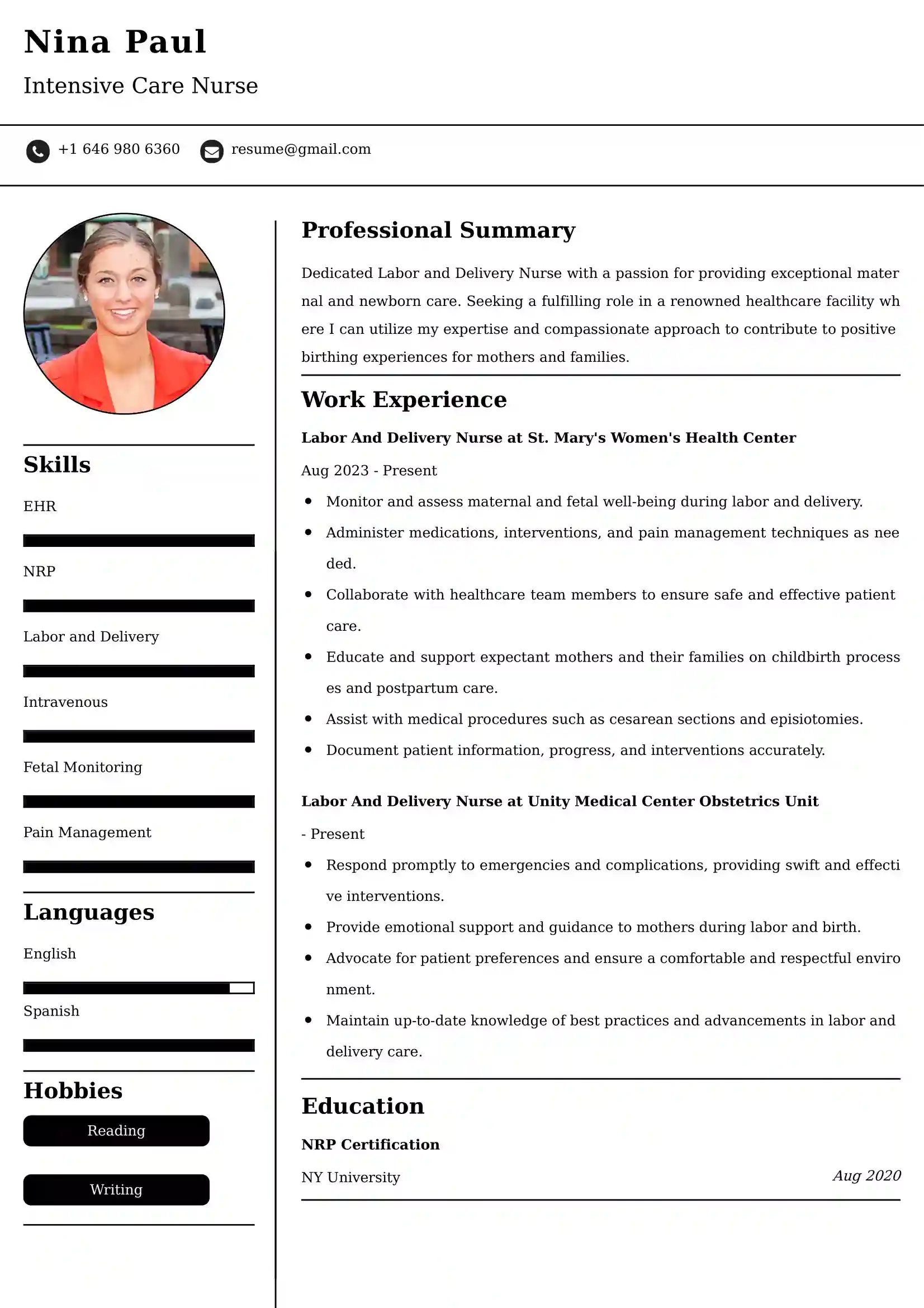 Labor And Delivery Nurse Resume Examples - Australian Format and Tips