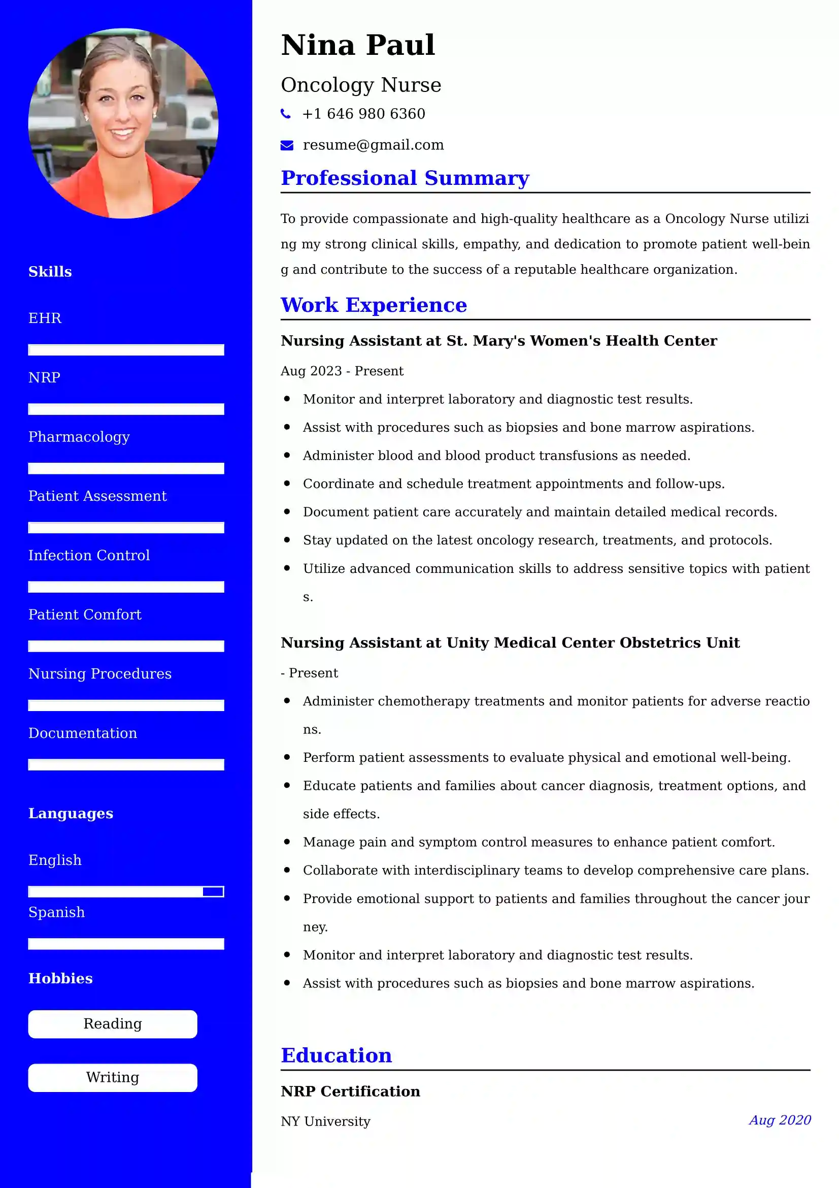 Oncology Nurse Resume Examples - Australian Format and Tips