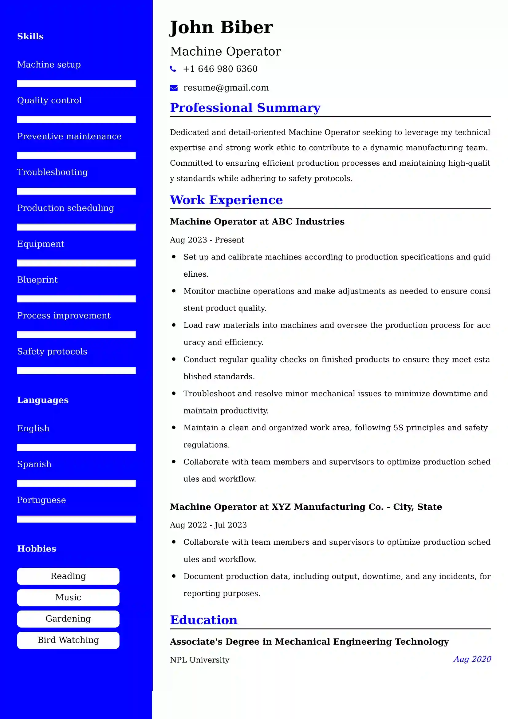 Machine Operator Resume Examples - Australian Format and Tips