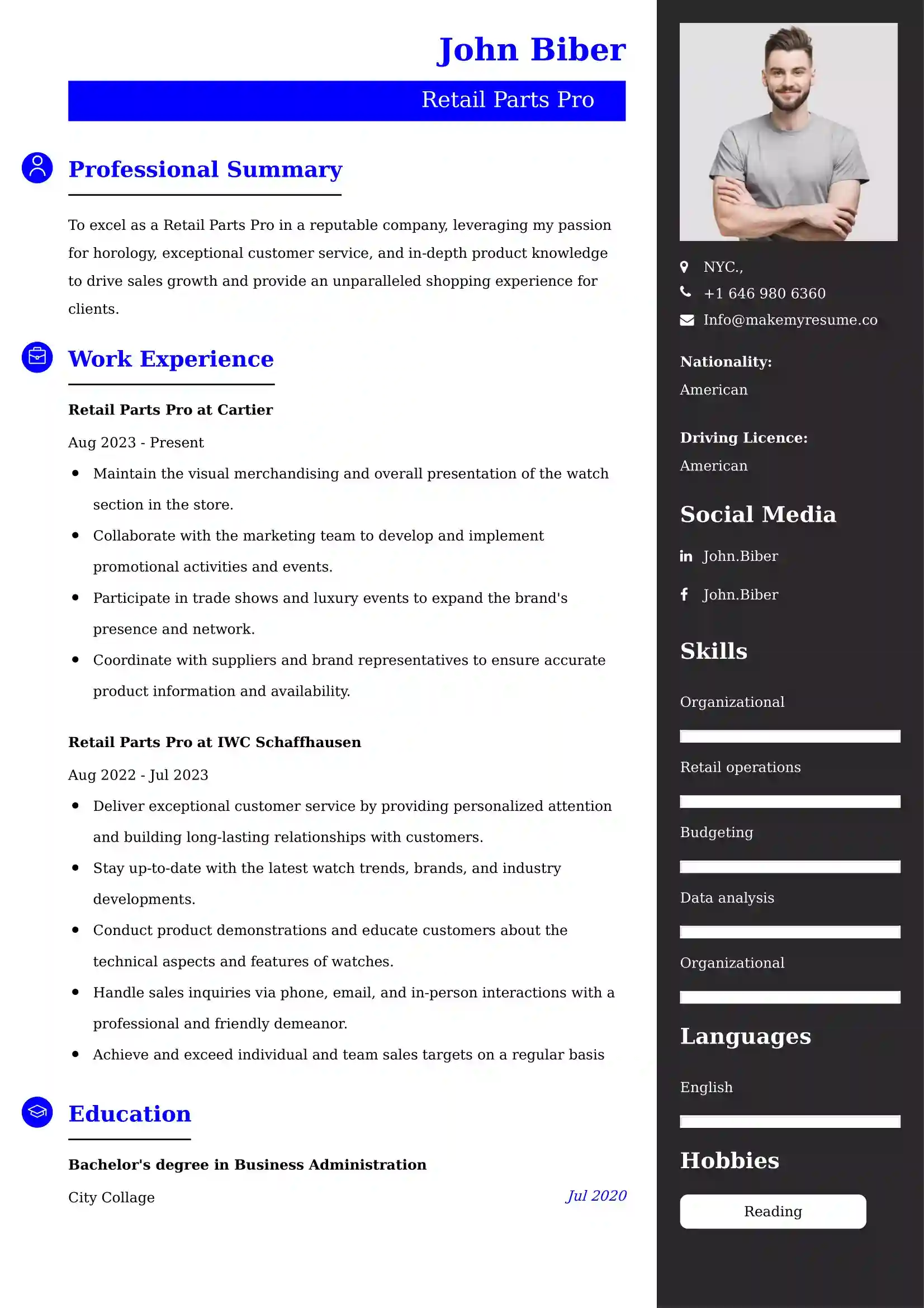 Retail Parts Pro Resume Examples - Australian Format and Tips