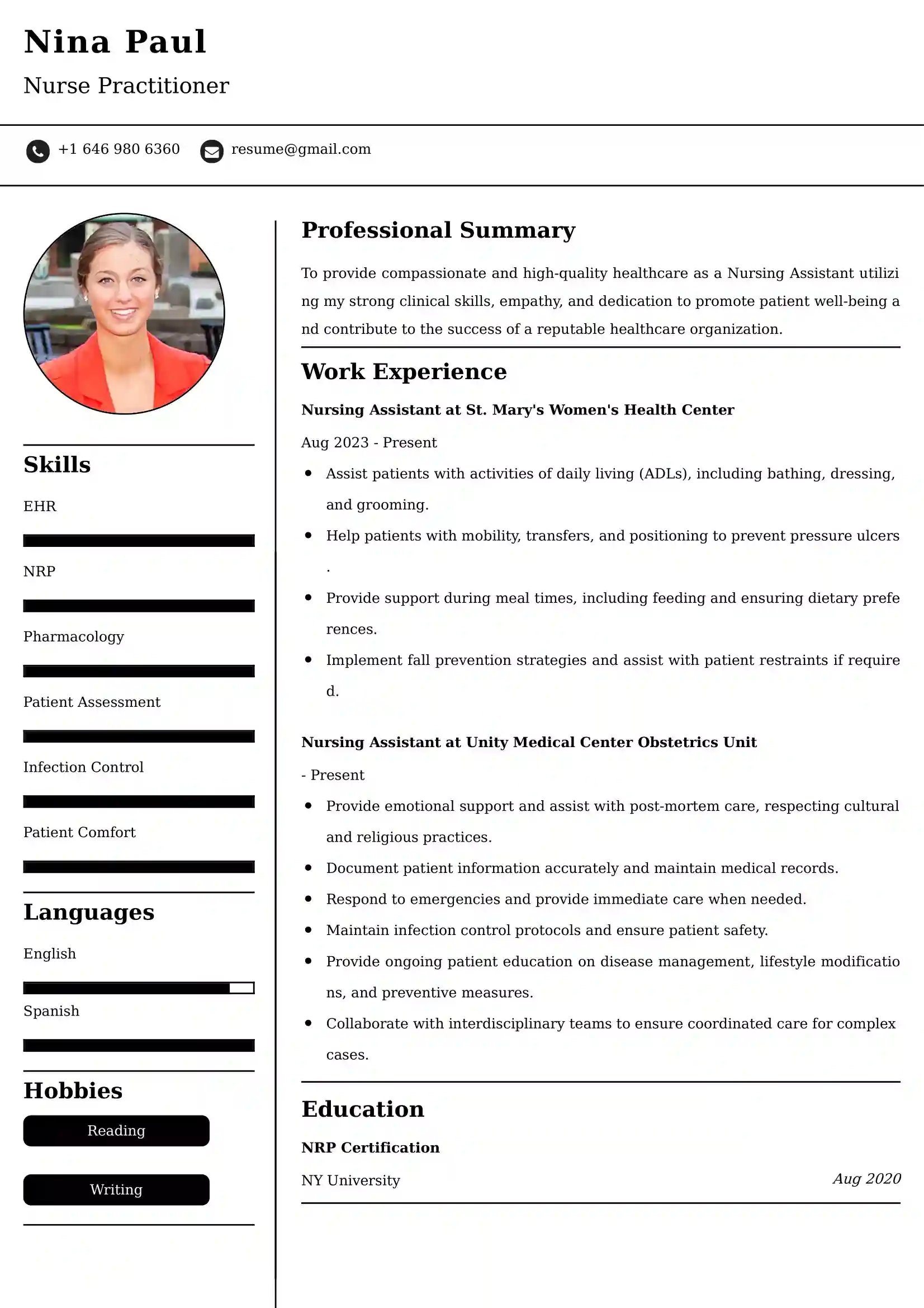 Nursing Assistant Resume Examples - Australian Format and Tips