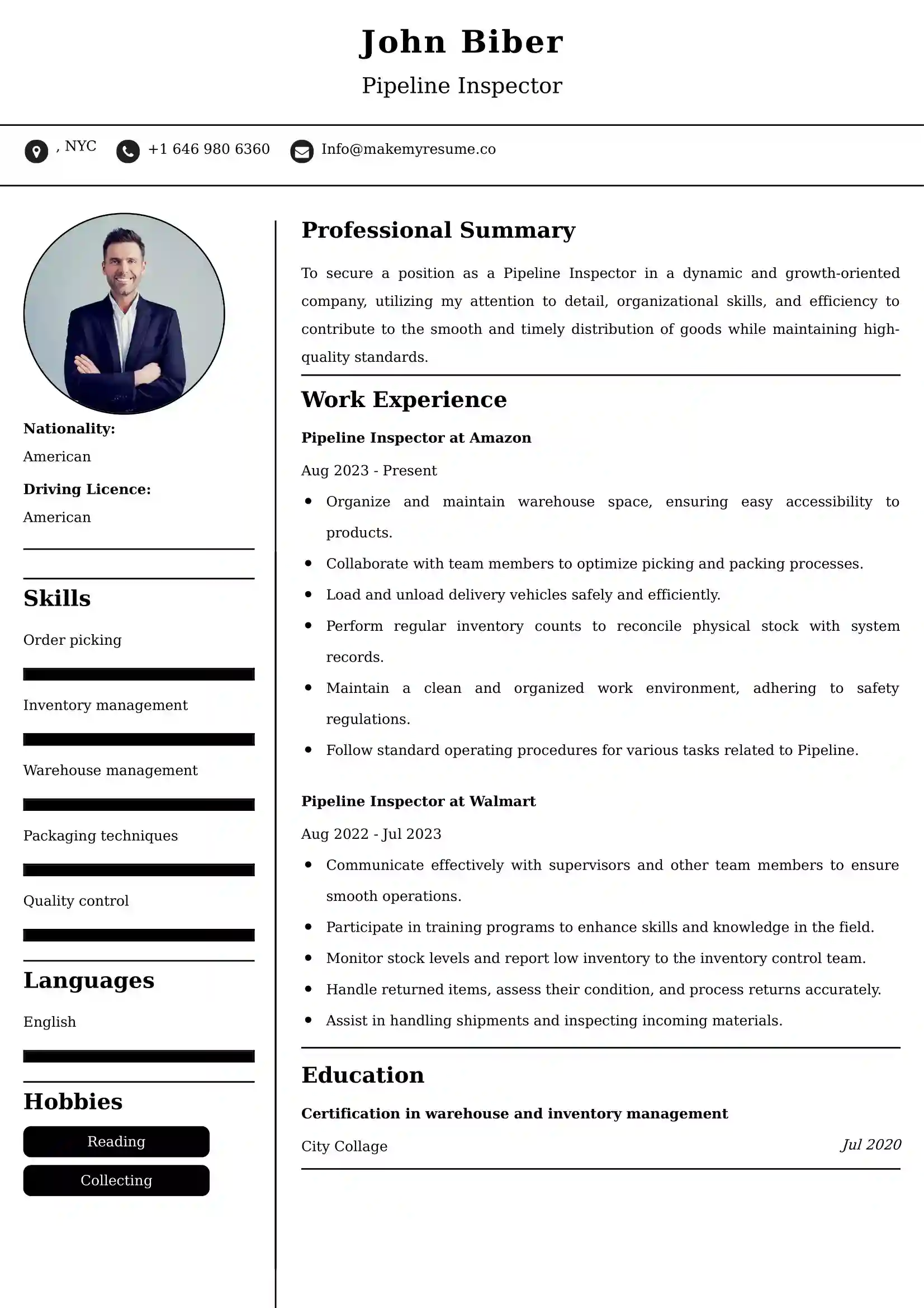 Pipeline Inspector Resume Examples - Australian Format and Tips
