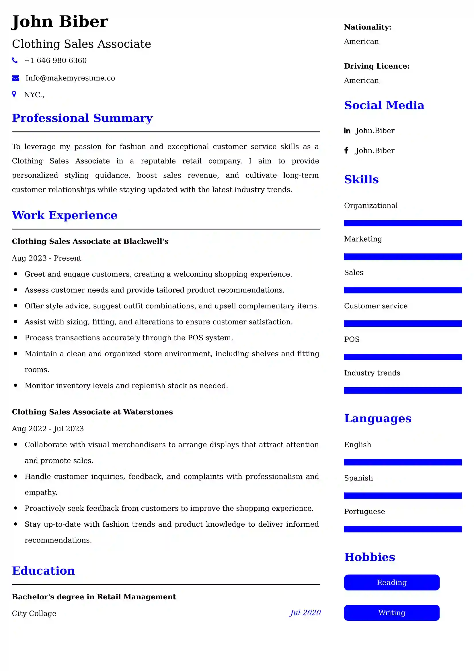 Clothing Sales Associate Resume Examples - Australian Format and Tips