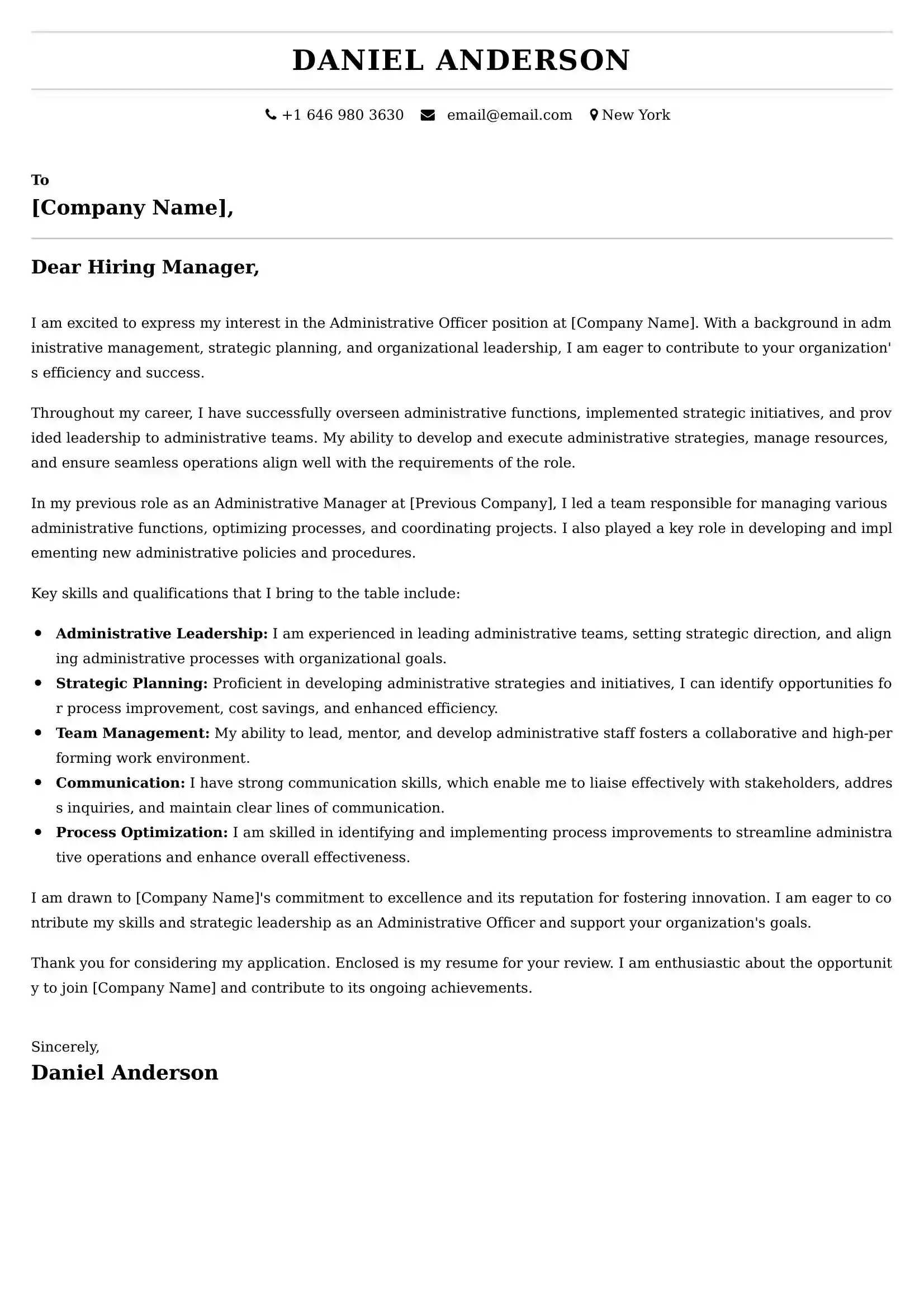 Administrative Officer Cover Letter Examples Australia
