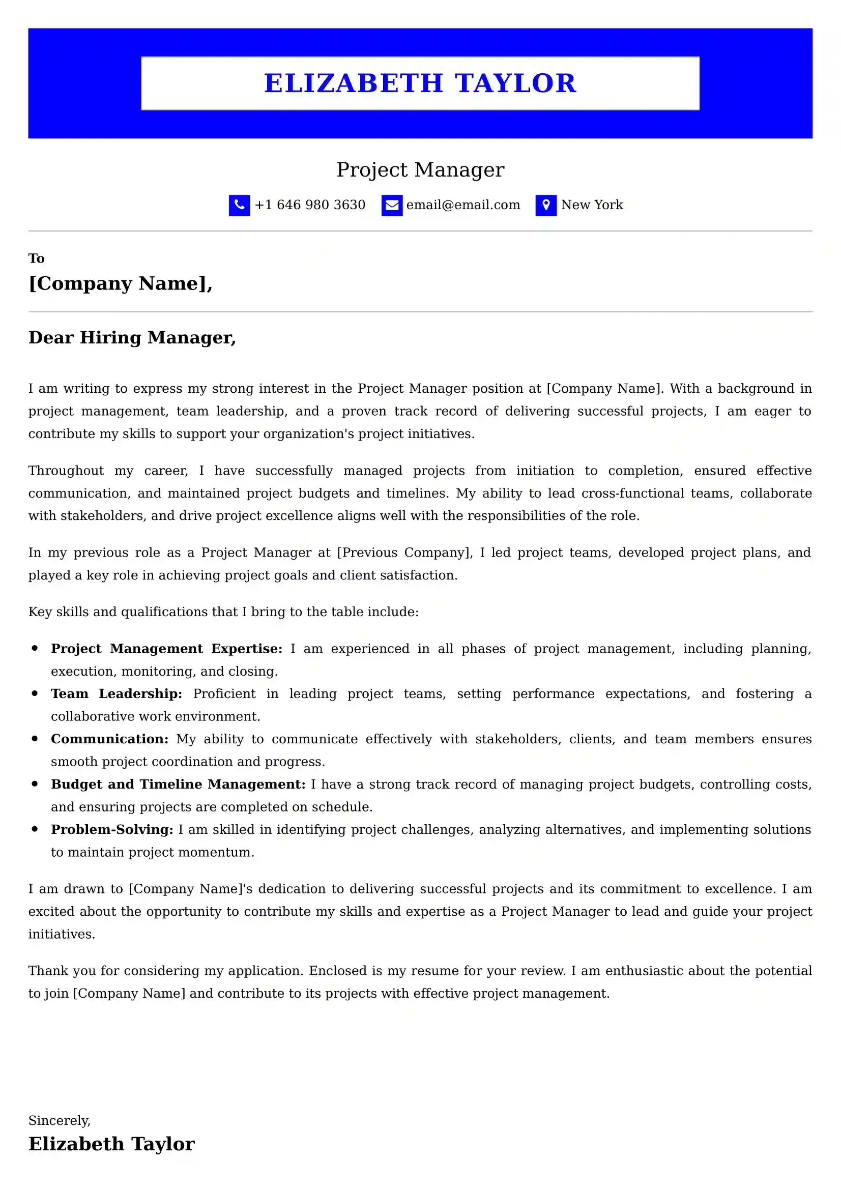 Project Manager Cover Letter Examples Australia