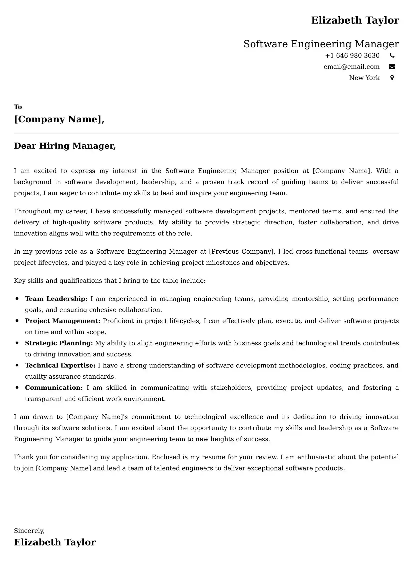 Software Engineering Manager Cover Letter Examples Australia