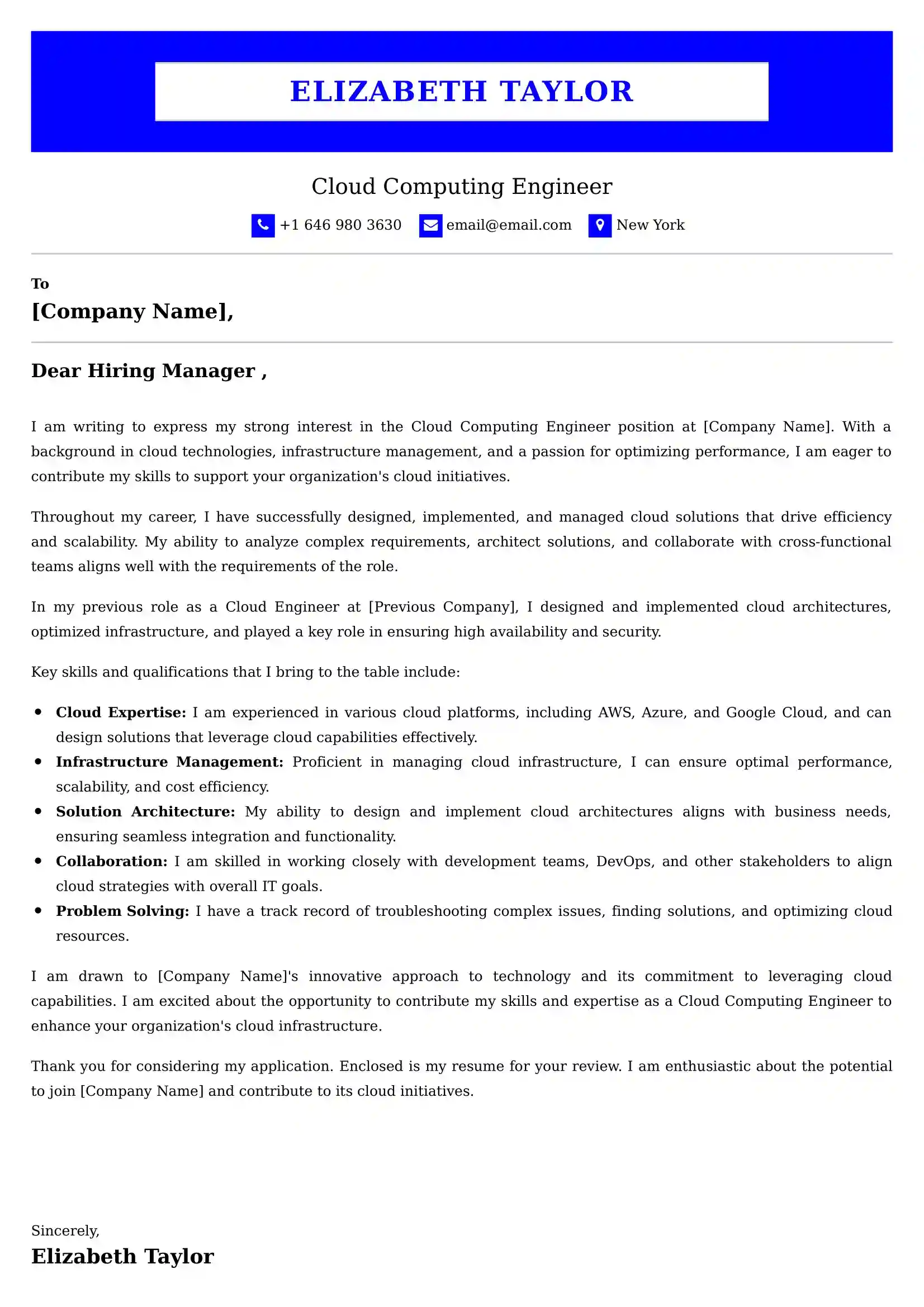 Cloud Computing Engineer Cover Letter Examples Australia