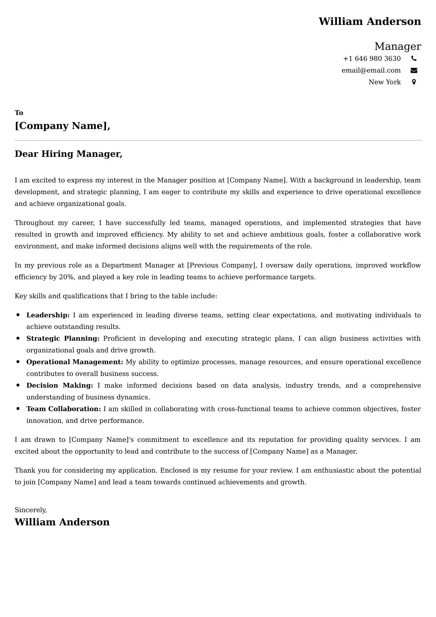 Manager Cover Letter Examples Australia