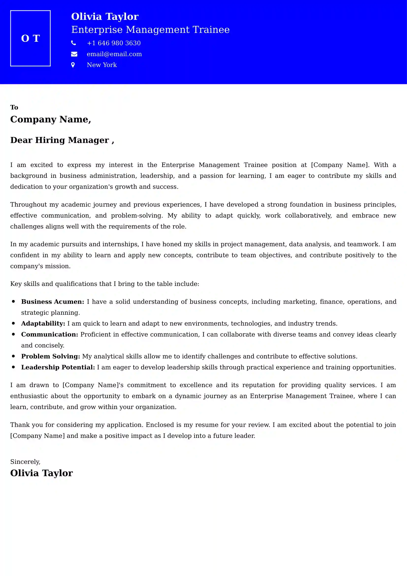 Enterprise Management Trainee Cover Letter Examples Australia