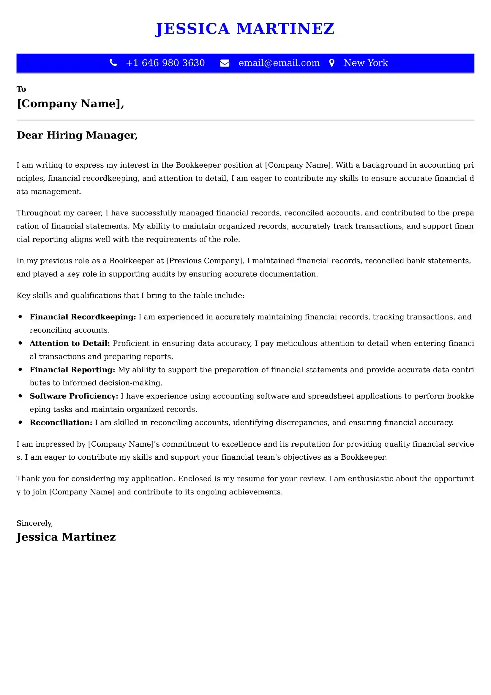 Bookkeeper Cover Letter Examples Australia