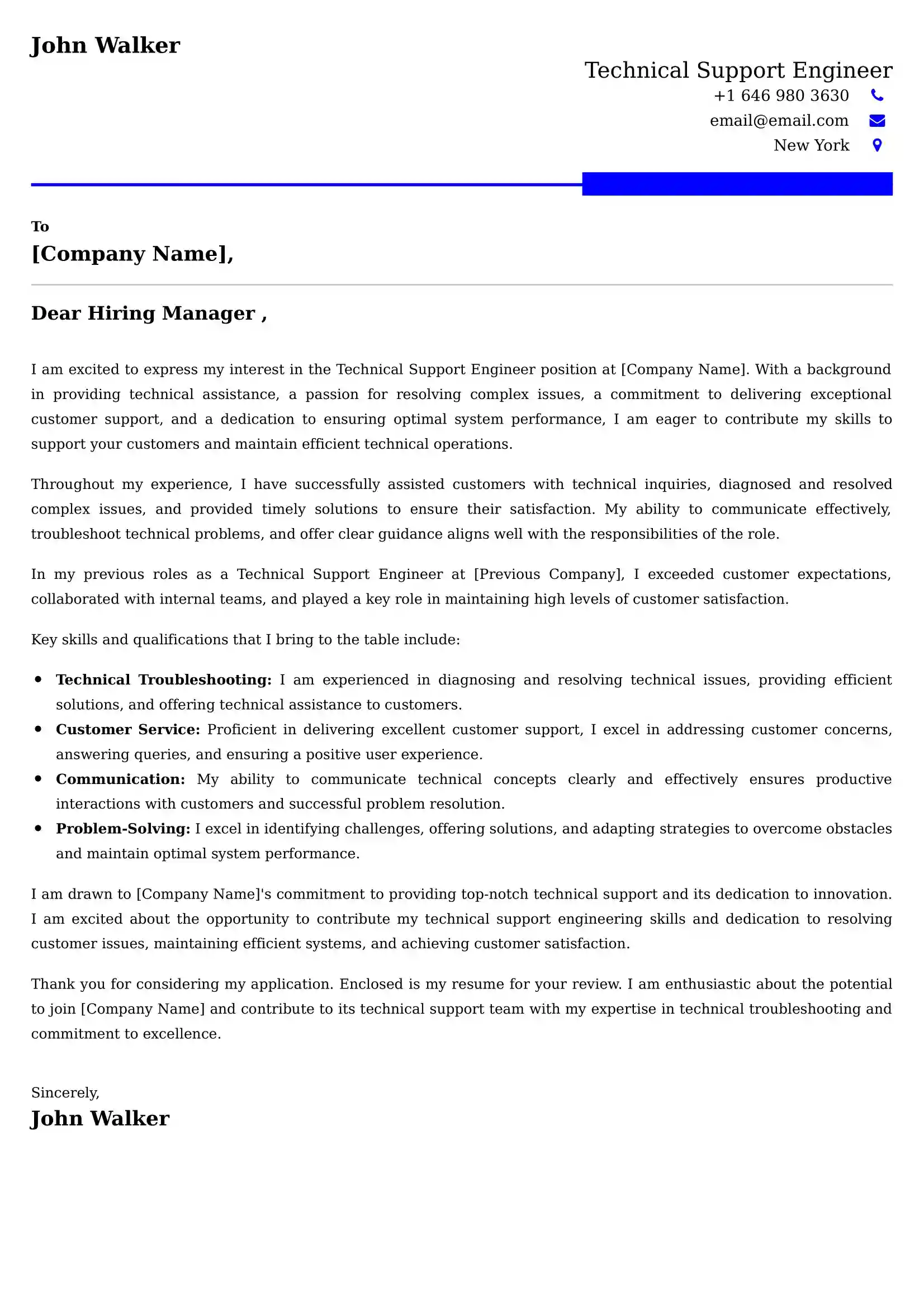 Technical Support Engineer Cover Letter Examples Australia