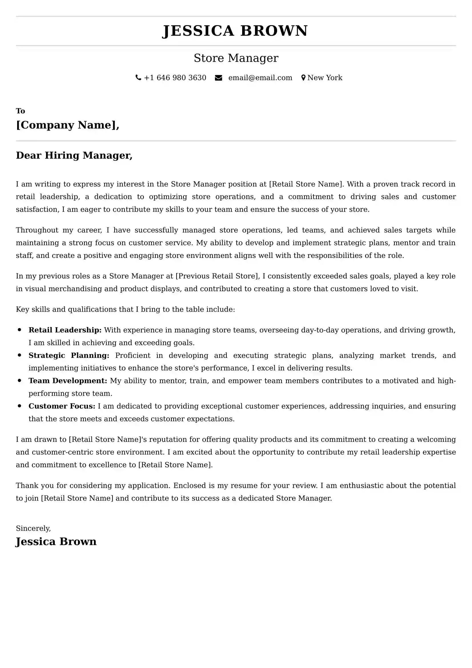 Store Manager Cover Letter Examples Australia